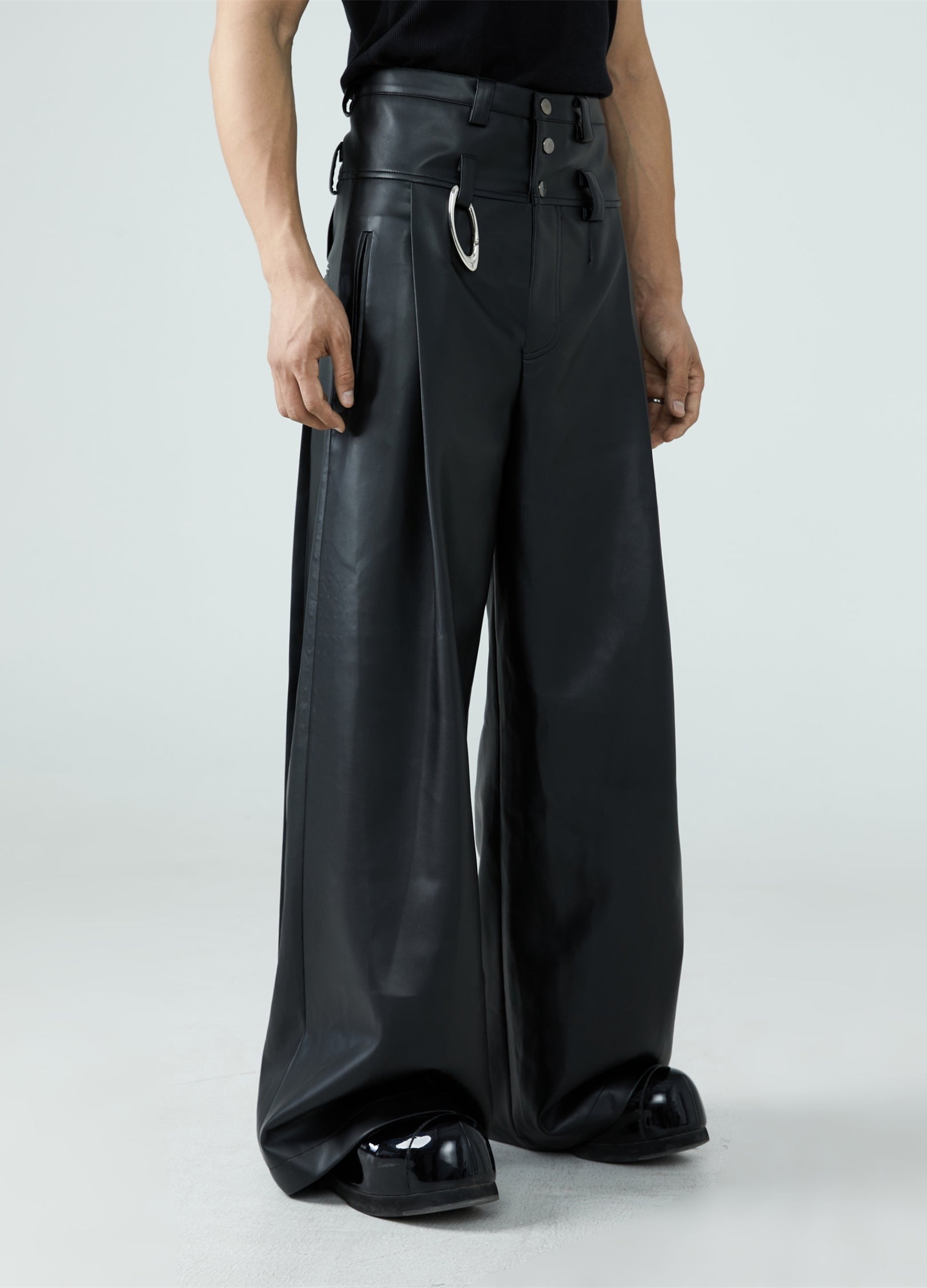 Pantaloni in pelle PU a vita alta 23FW