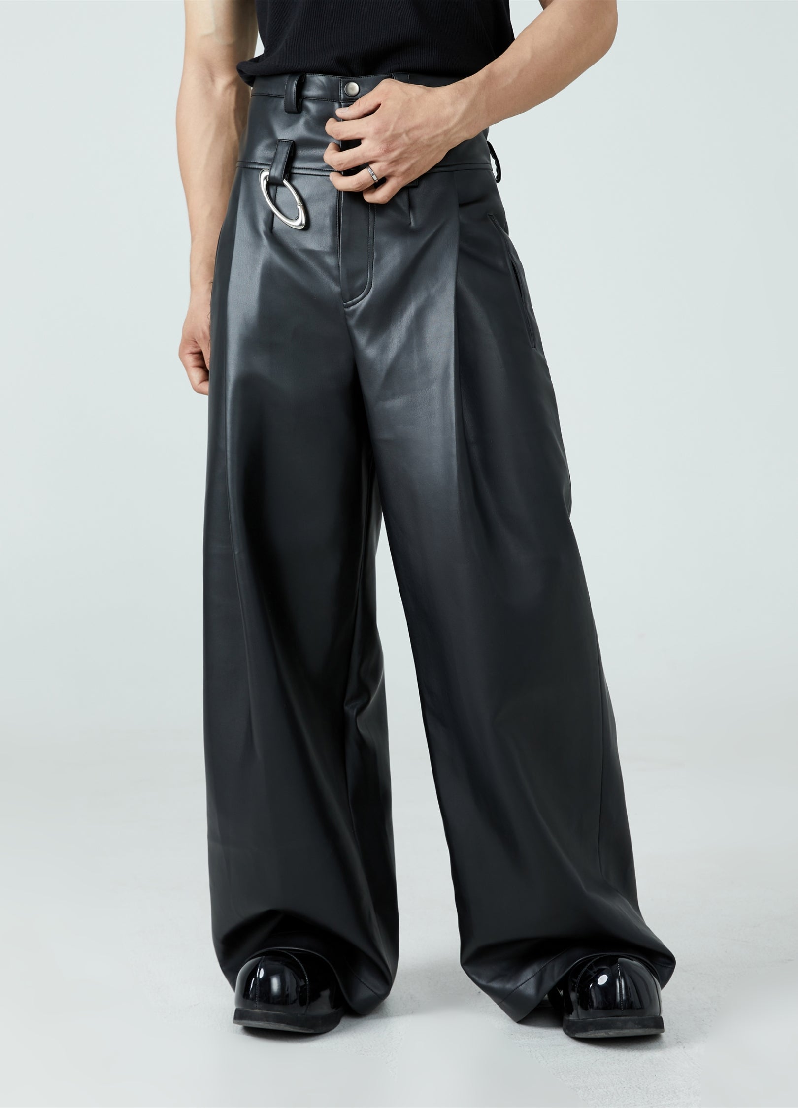 Pantaloni in pelle PU a vita alta 23FW