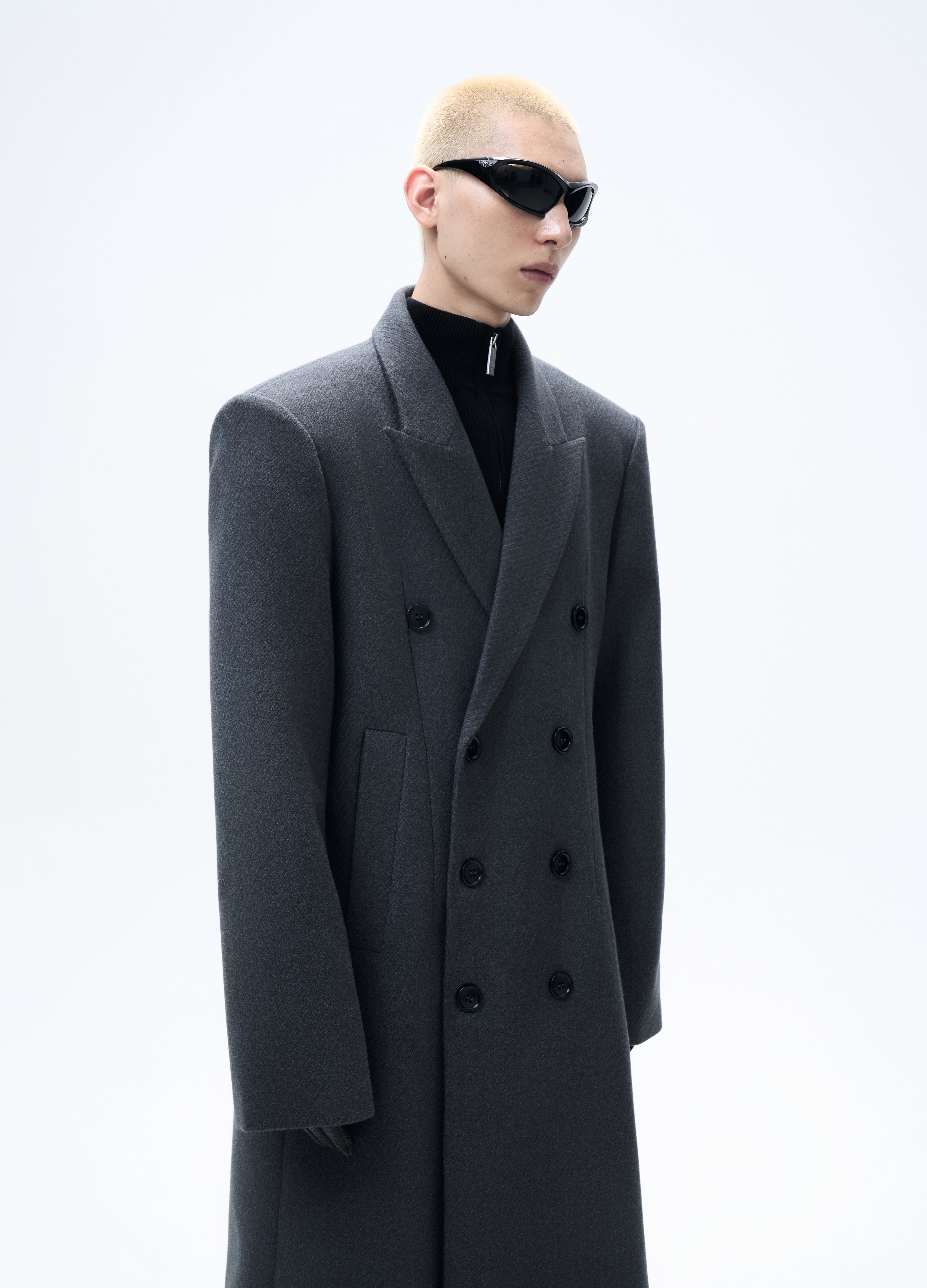 25FW GREY WAISTED WOOL OVERCOAT