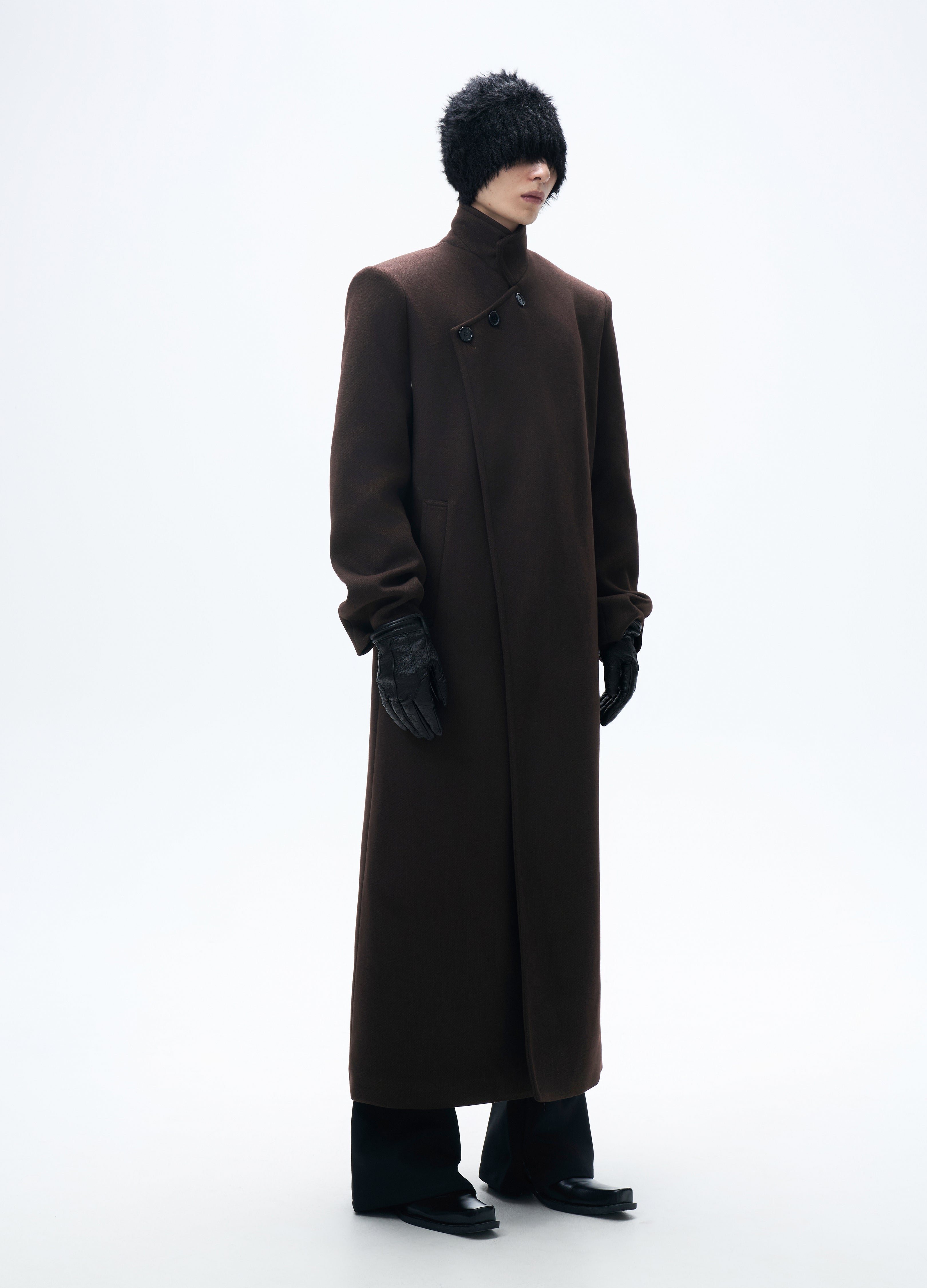 CAPPOTTO ASIMMETRICO IN LANA CASTAGNO 25FW