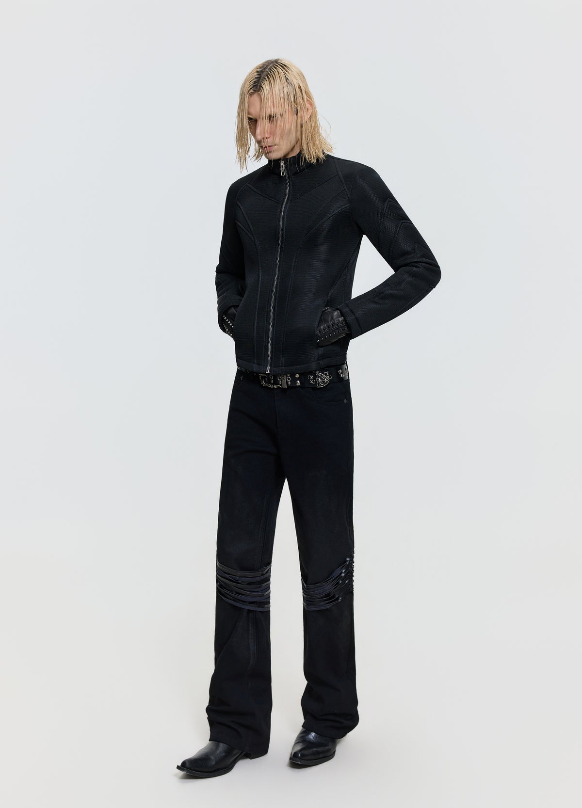FRKM SCD 26FW steelbone mesh-textured black jacket — product view 3