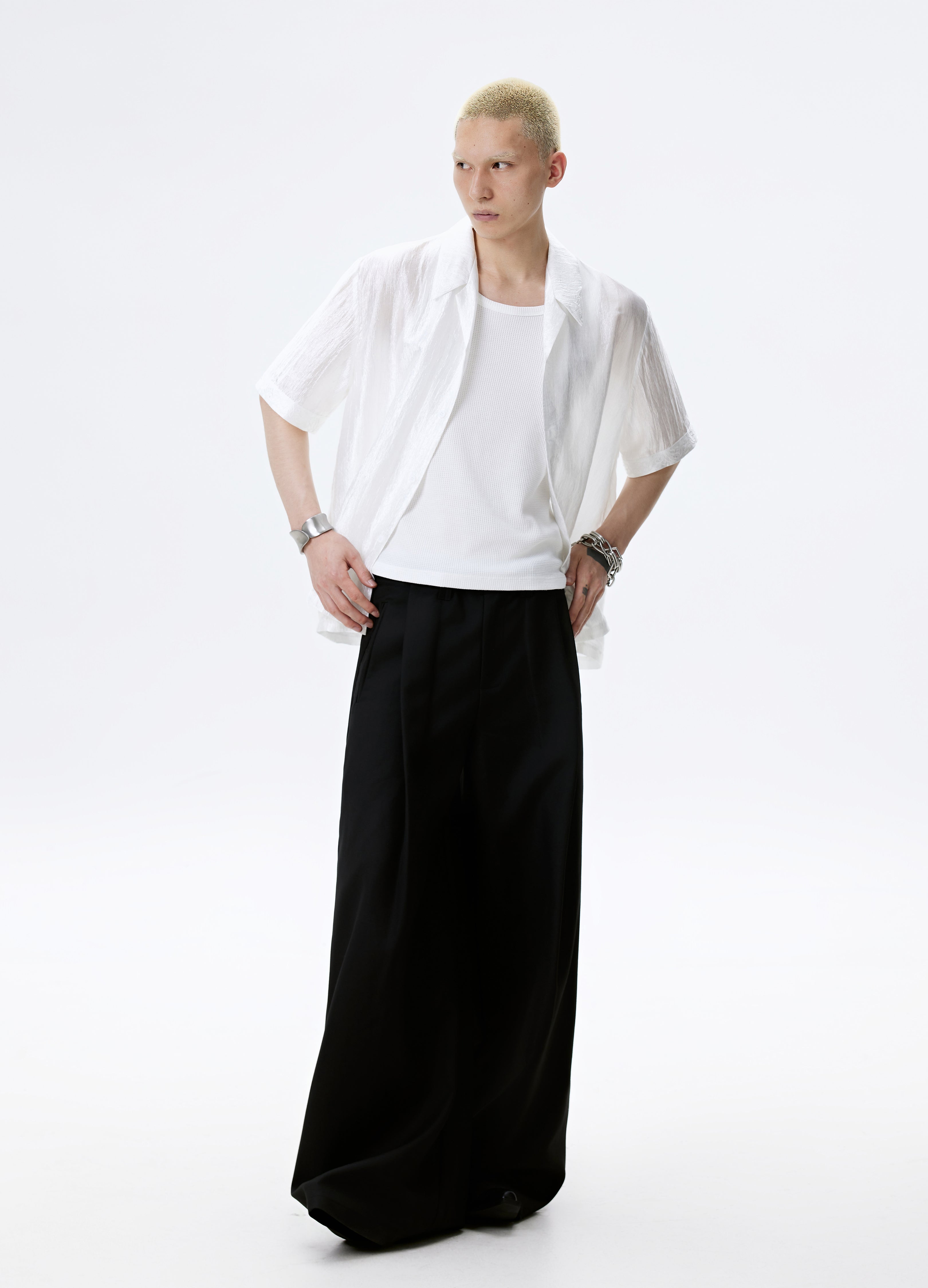 CAMICIA LUCIDA CON TEXTURE NERA BIANCA 25SS