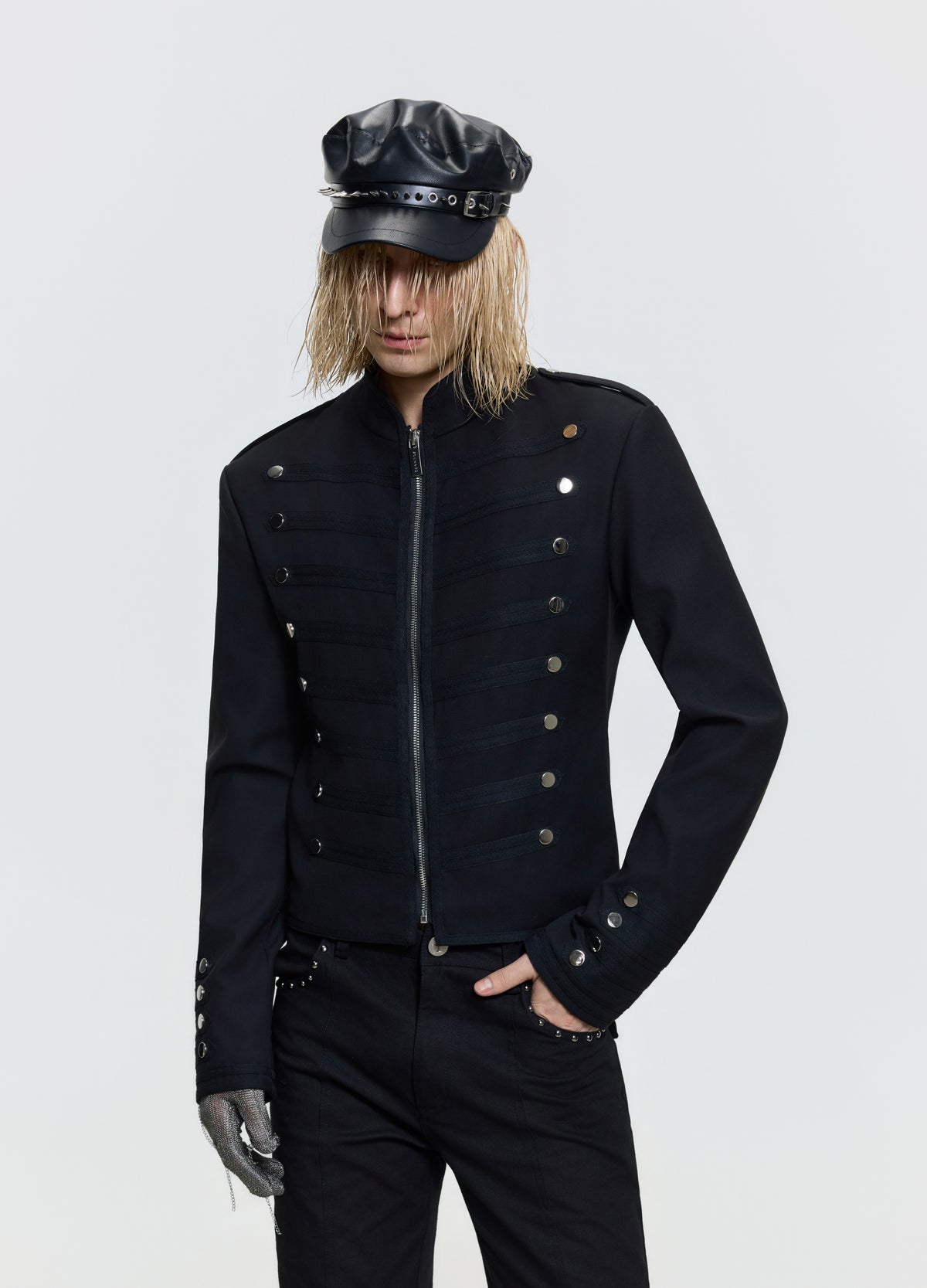 FRKM SCD 26FW Napoleon slim black military jacket — product view 8