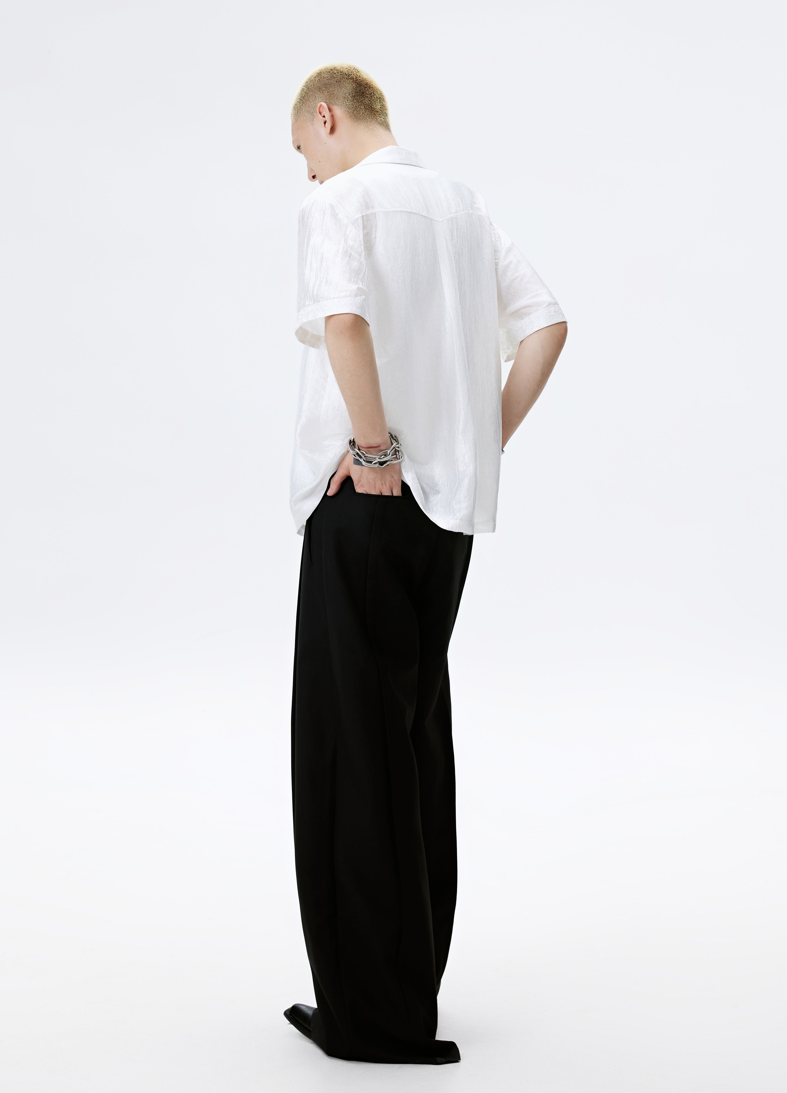 CAMICIA LUCIDA CON TEXTURE NERA BIANCA 25SS