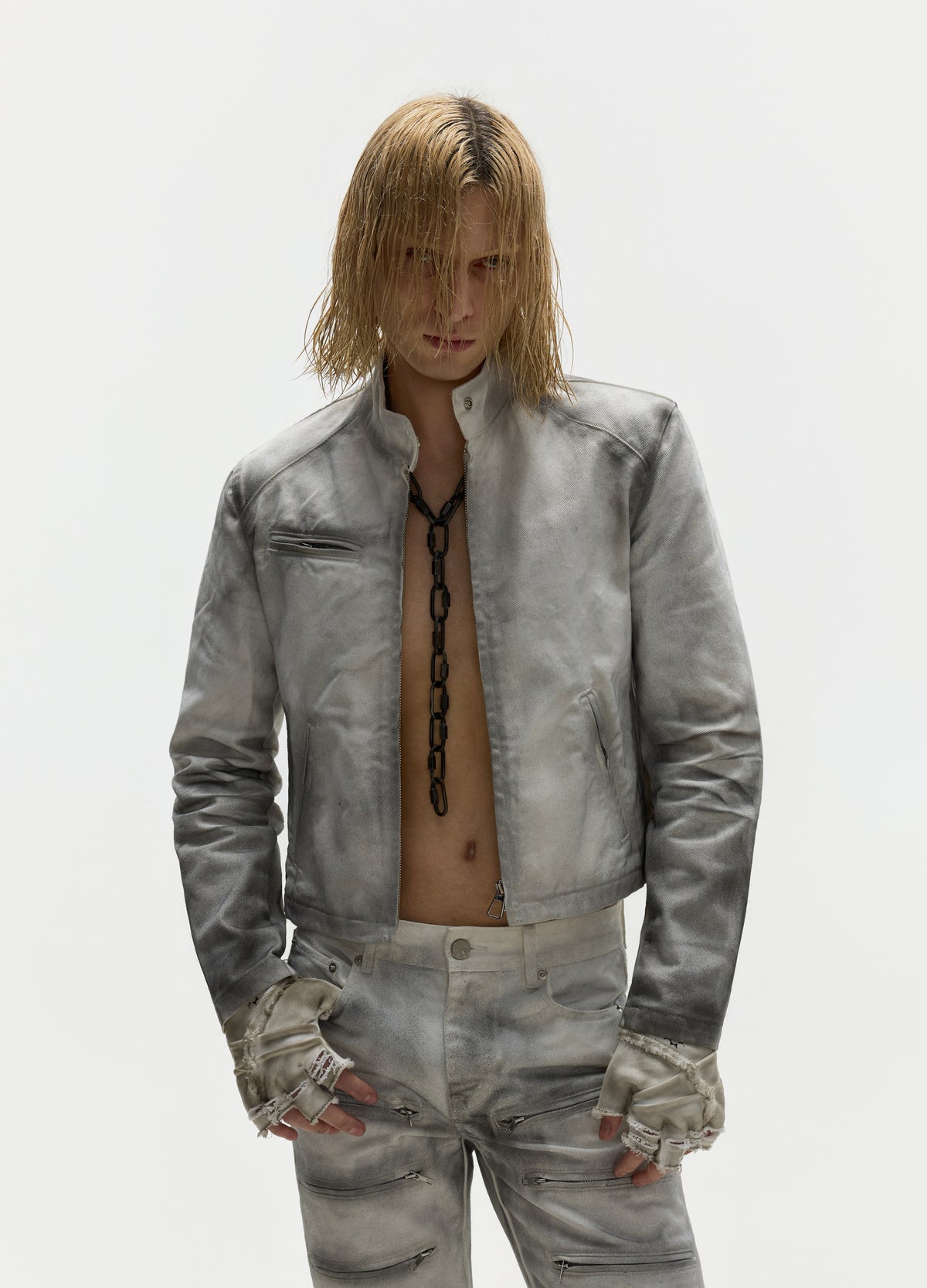 FRKM SCD 26FW dirty grey washed moto jacket — product view 8