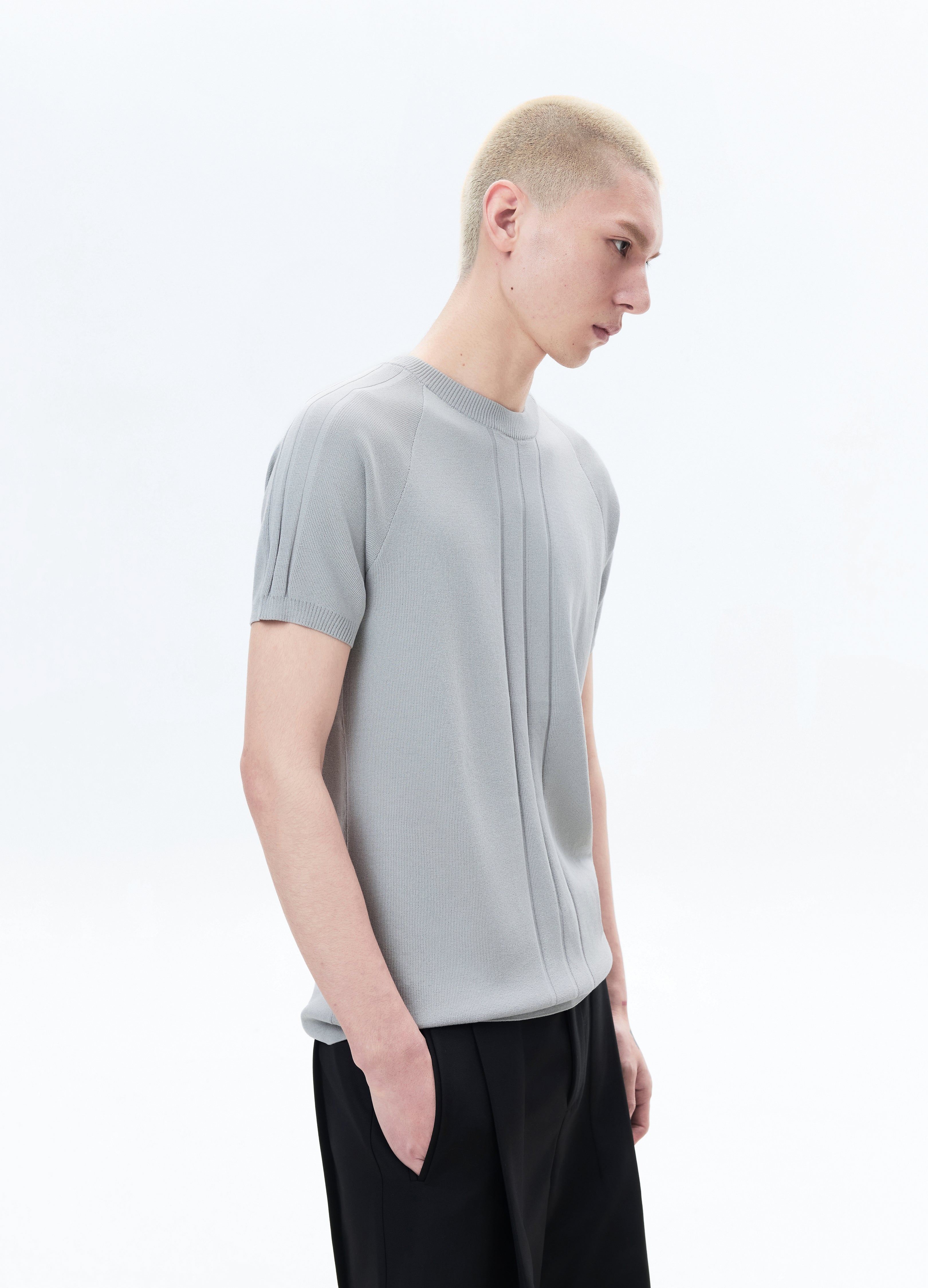 26SS GREY KNIT SHORT SLEEVE SLIM TEE