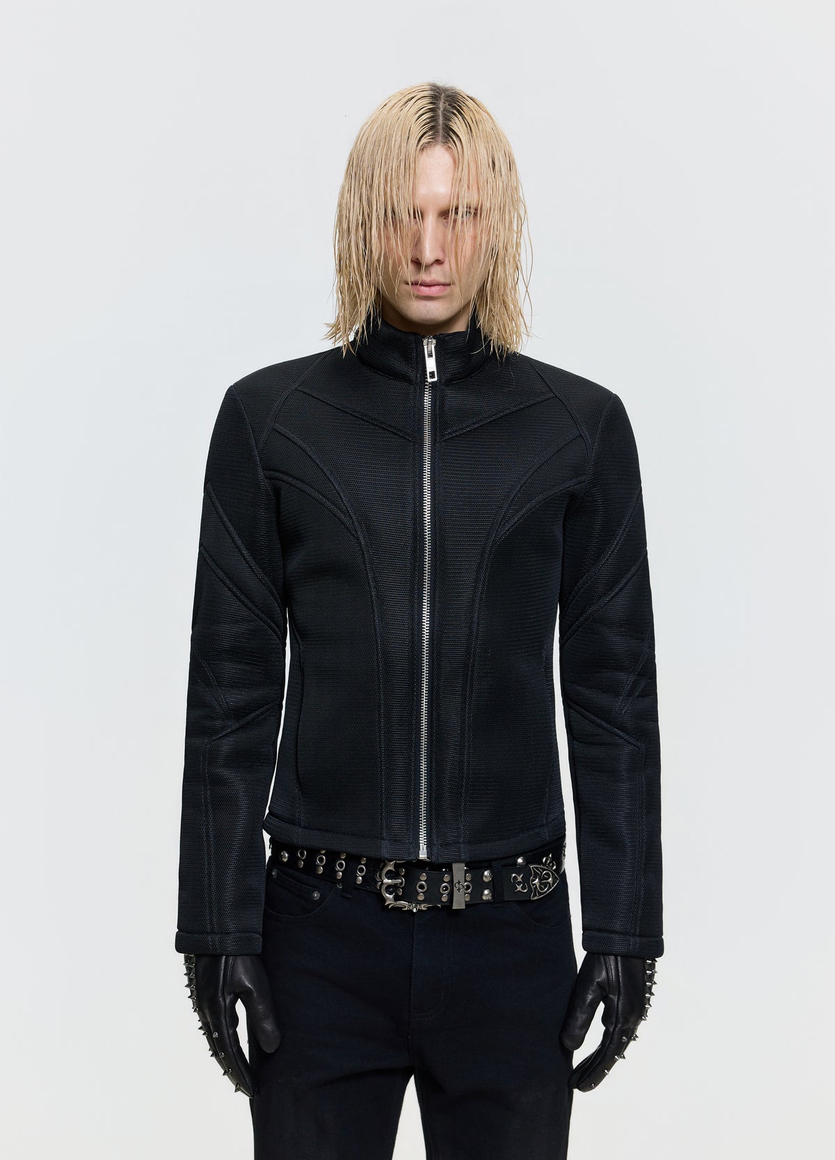 FRKM SCD 26FW steelbone mesh-textured black jacket — product view 6