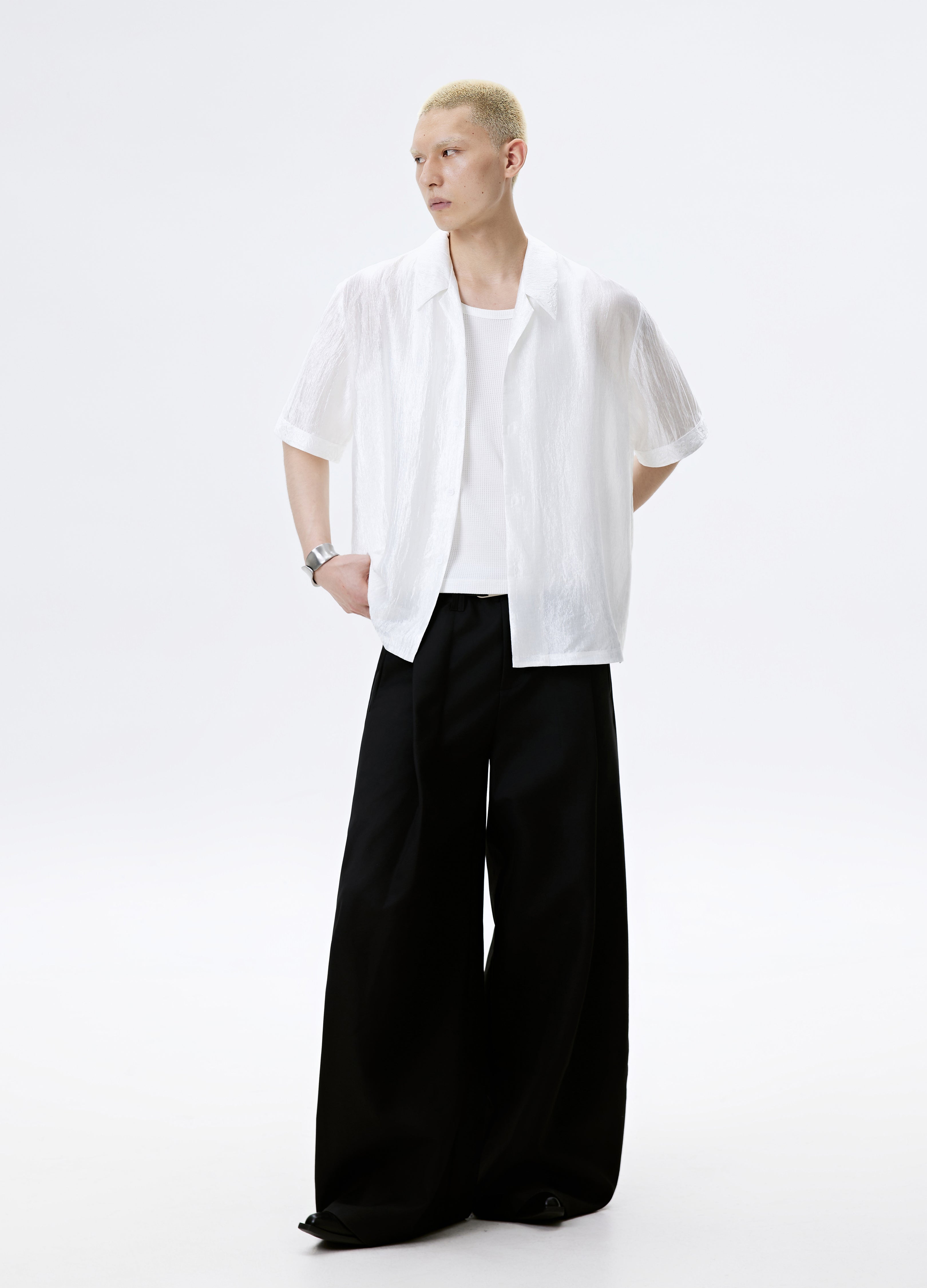 CAMICIA LUCIDA CON TEXTURE NERA BIANCA 25SS