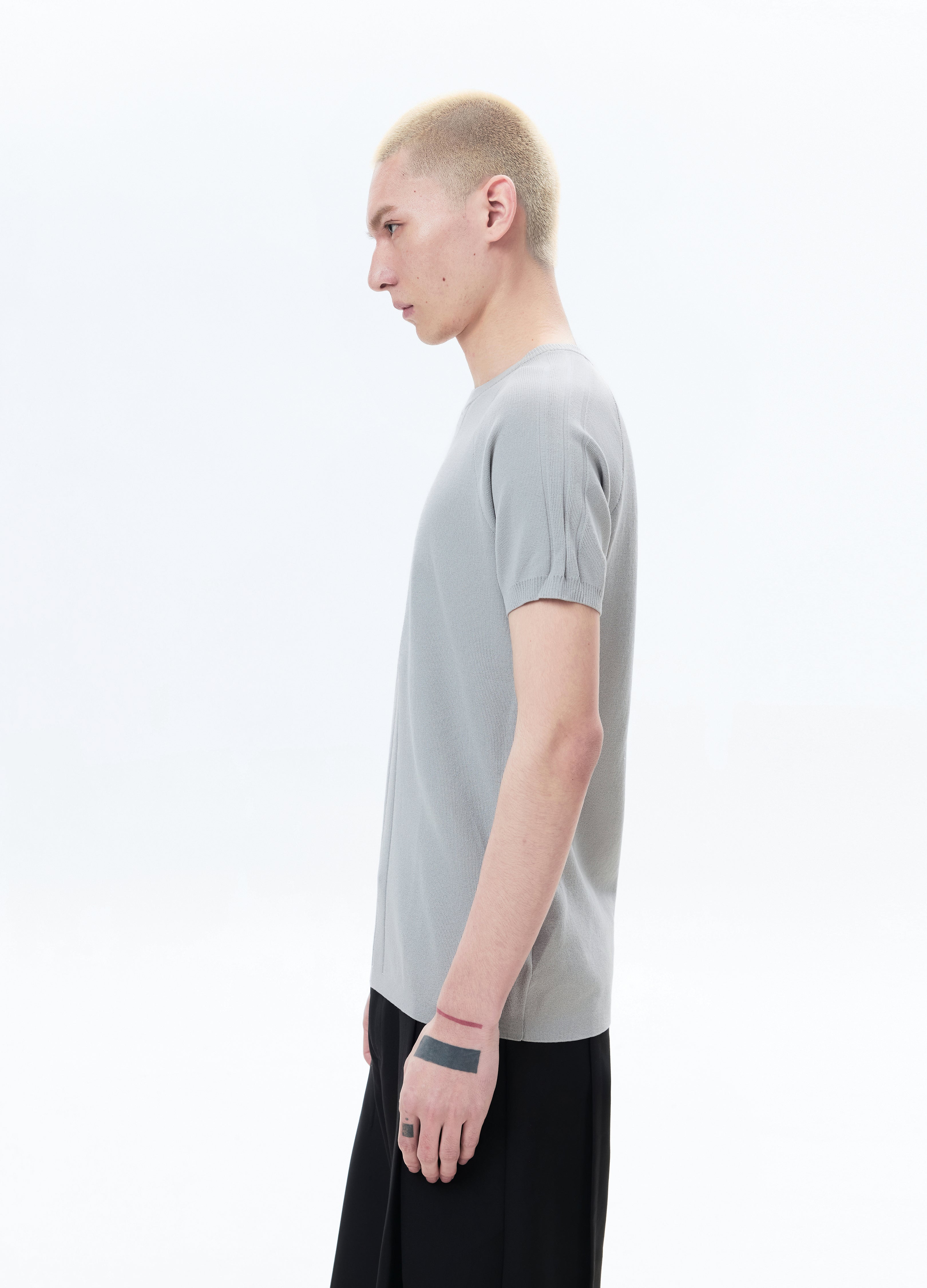 26SS GREY KNIT SHORT SLEEVE SLIM TEE