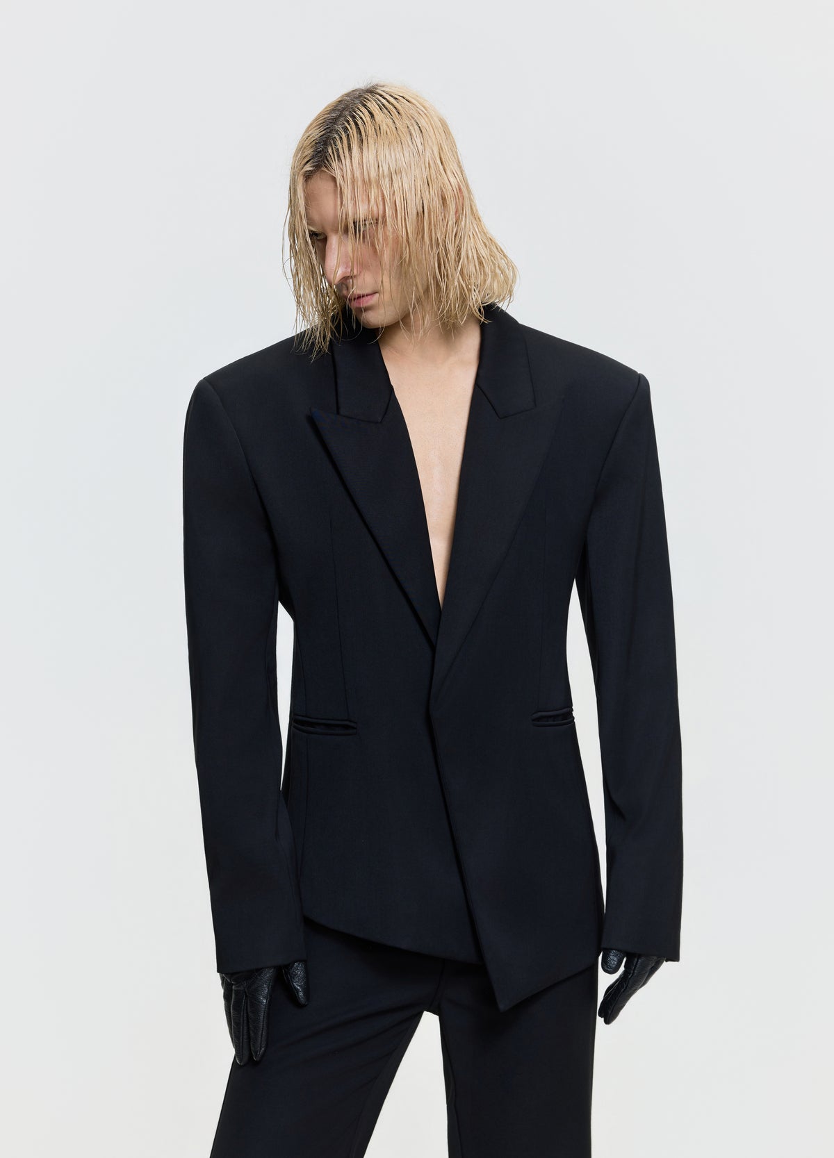 FRKM SCD 26FW black asymmetric peak-lapel blazer — product view 8