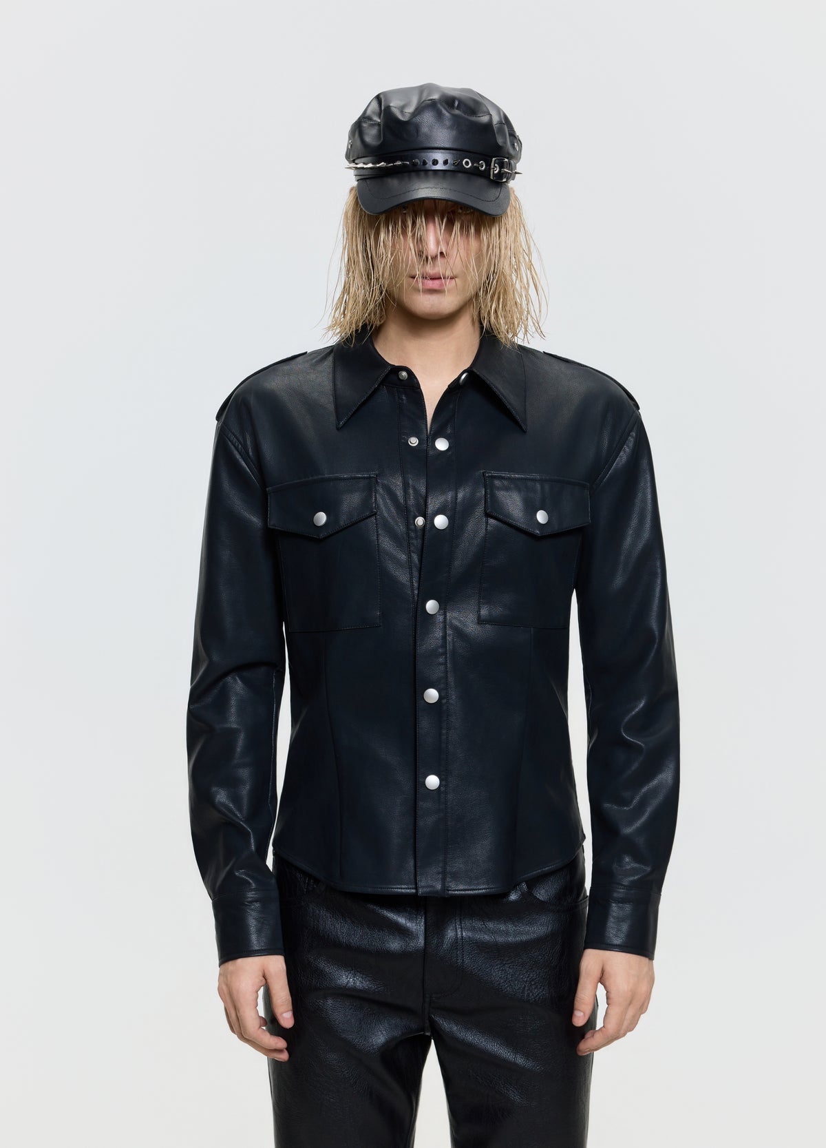 FRKM SCD 26FW black punk utility leather-look shirt — product view 6