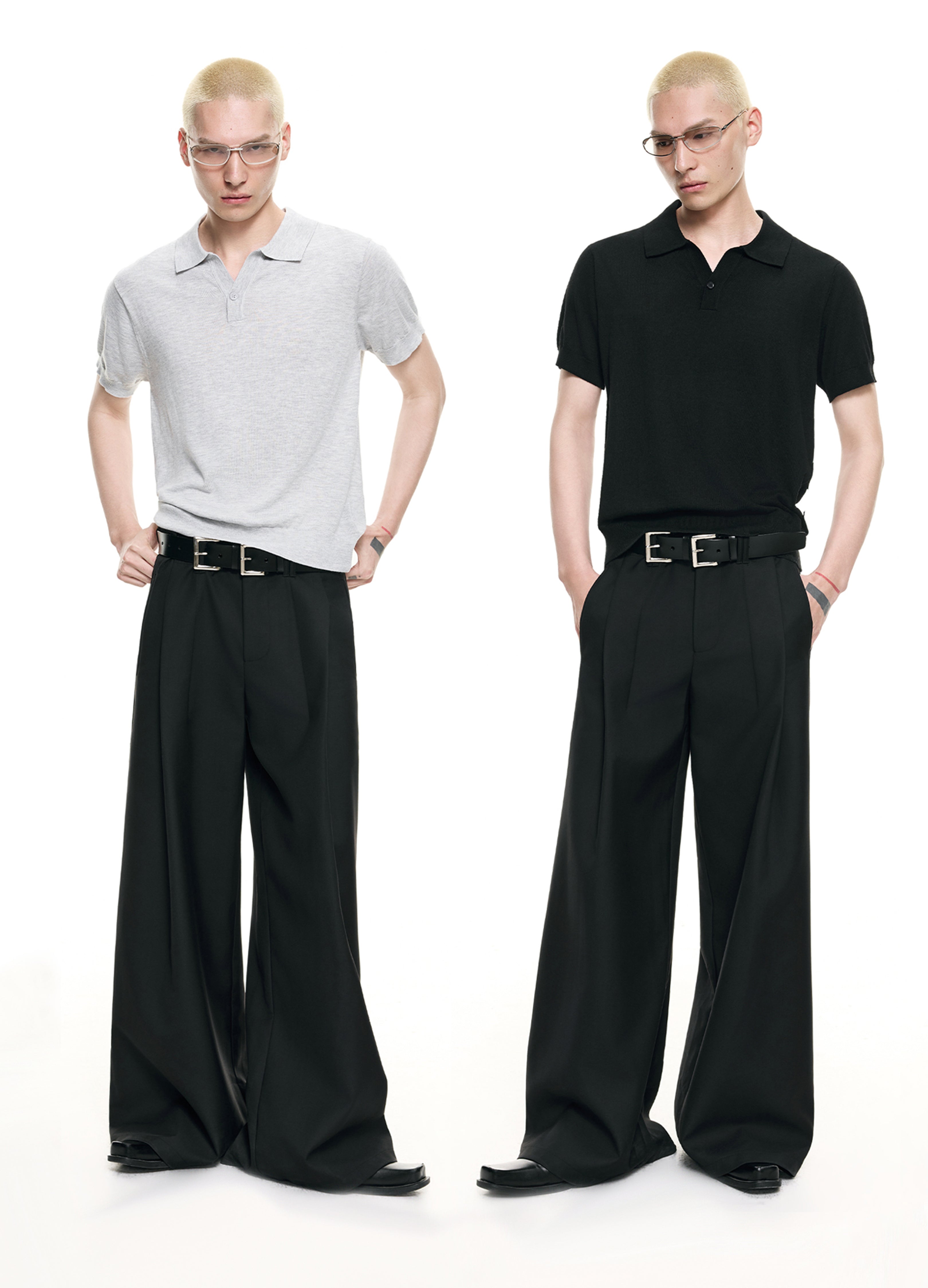 26SS OPEN V-NECK KNIT POLO