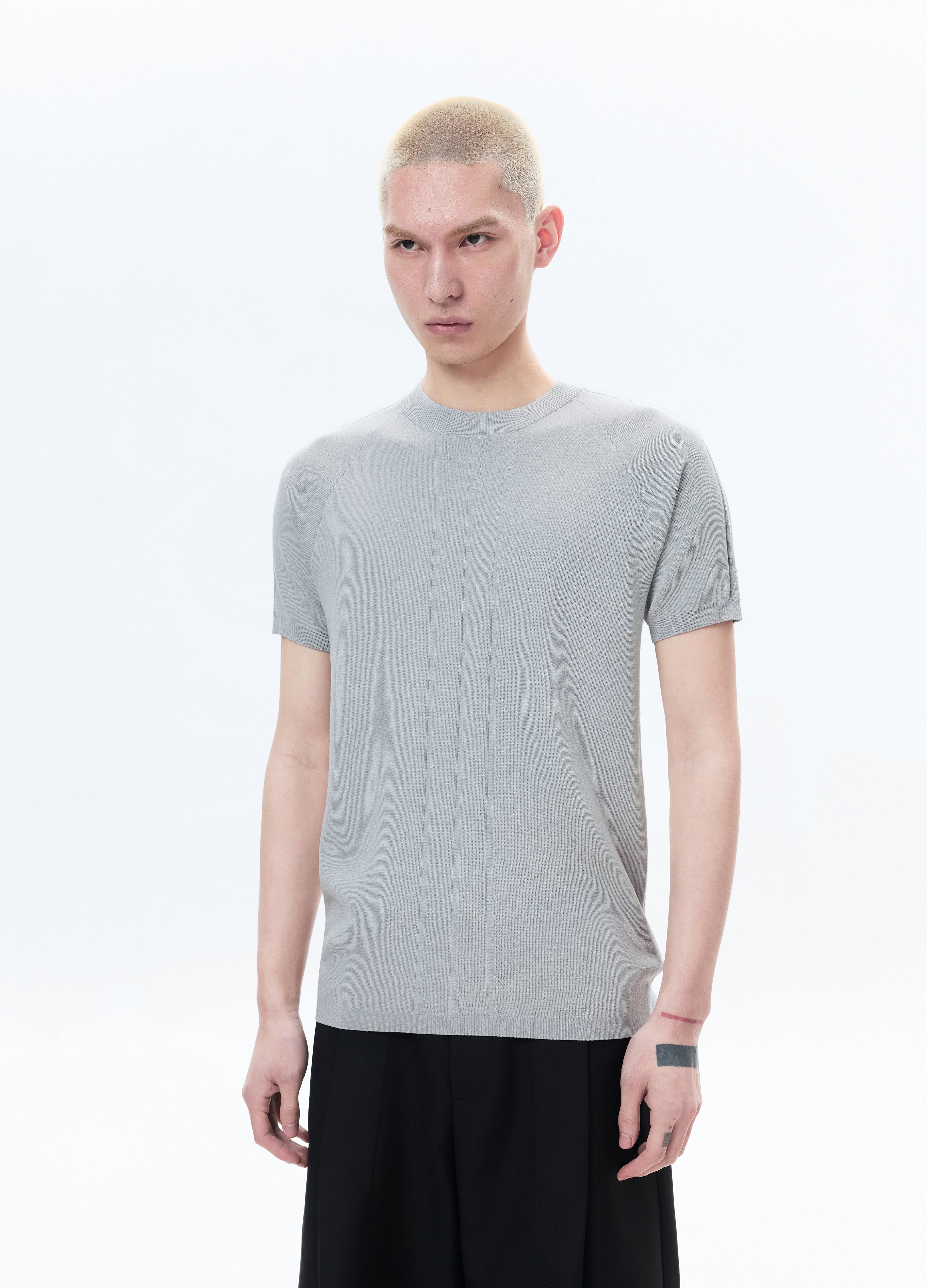 26SS GREY KNIT SHORT SLEEVE SLIM TEE