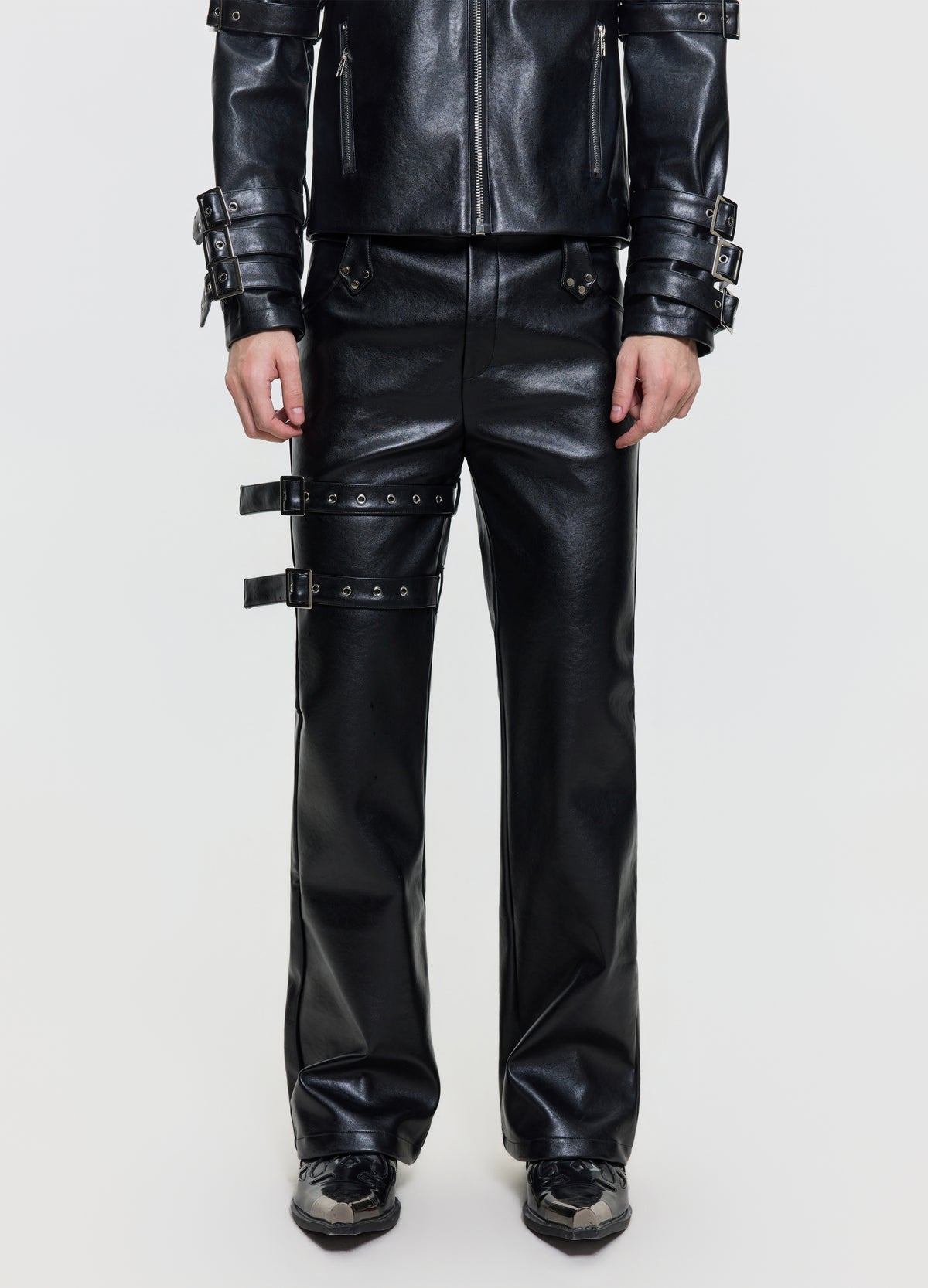 FRKM SCD 26FW black belted leather-look pants — product view 1