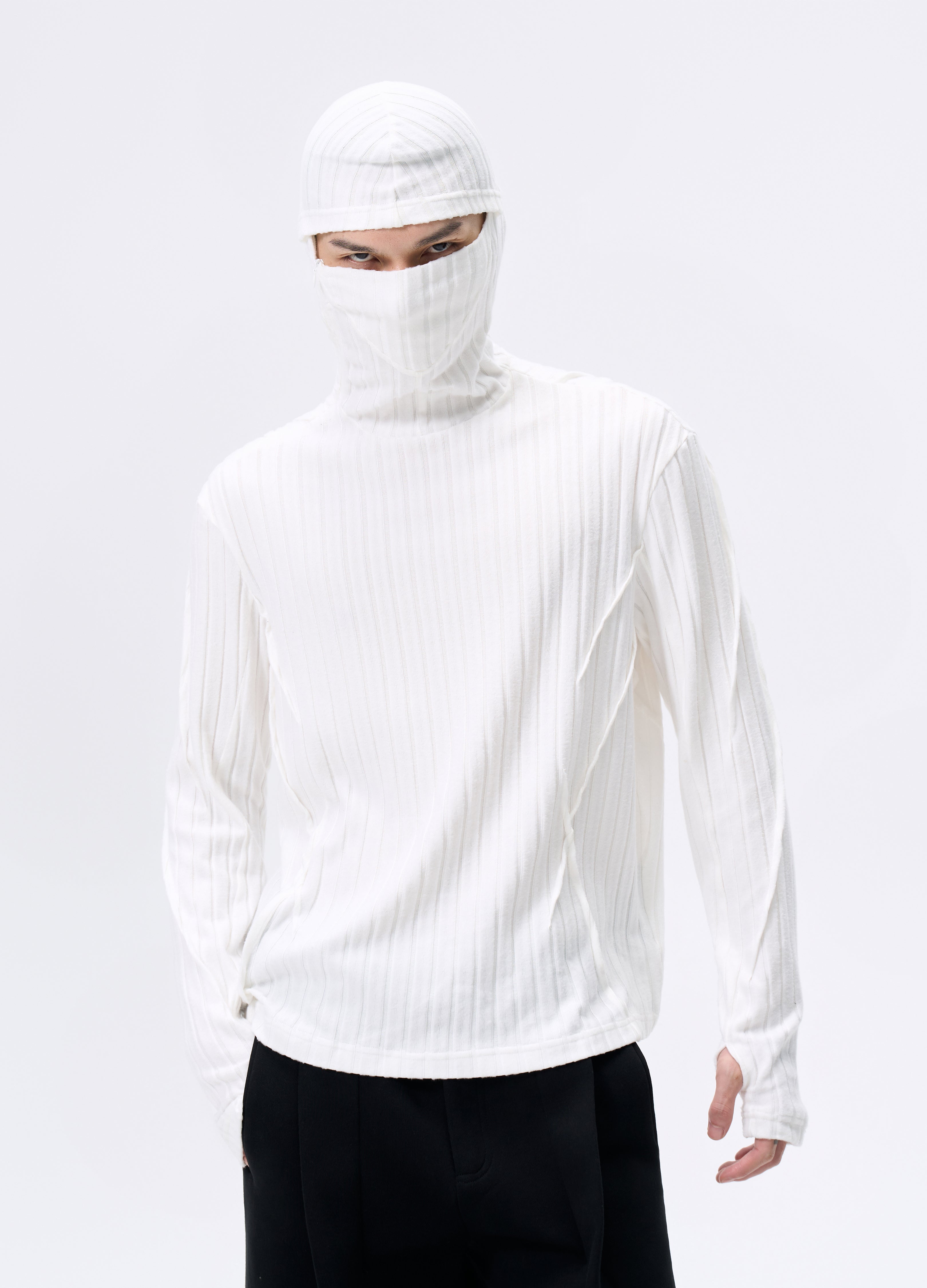FELPA CON CAPPUCCIO IN MAGLIA A RIGHE MASCHERA 25FW