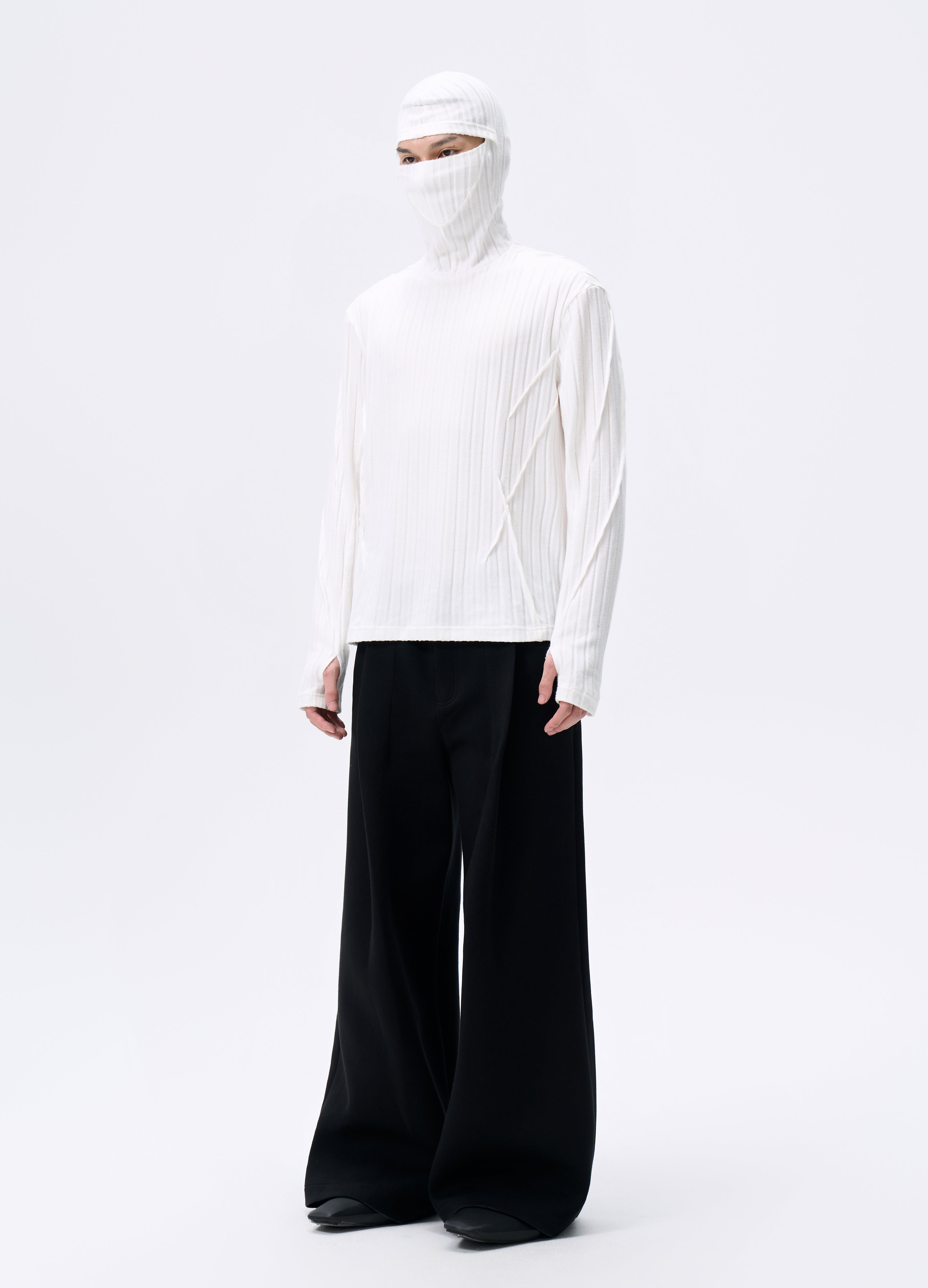 FELPA CON CAPPUCCIO IN MAGLIA A RIGHE MASCHERA 25FW