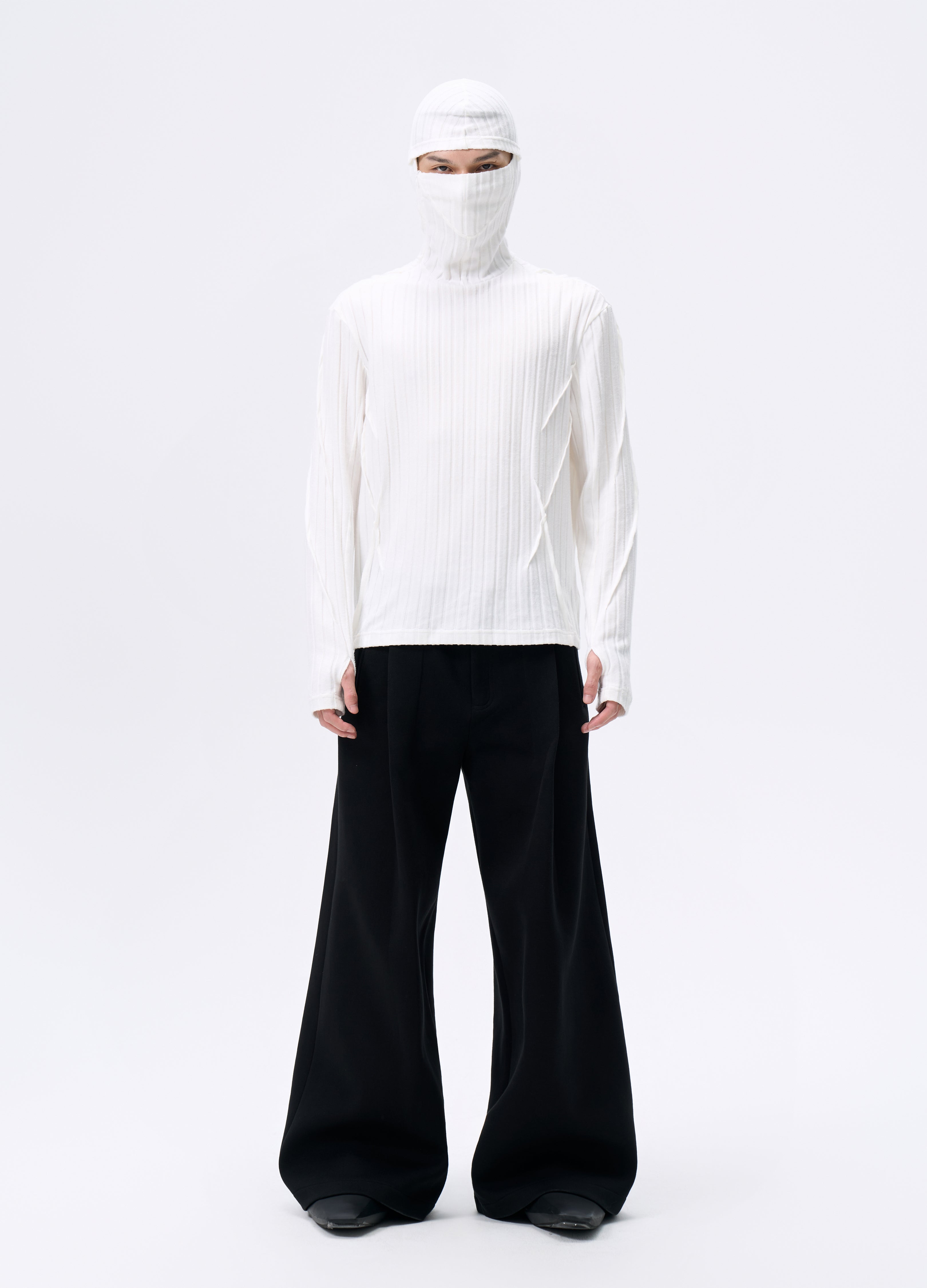 FELPA CON CAPPUCCIO IN MAGLIA A RIGHE MASCHERA 25FW