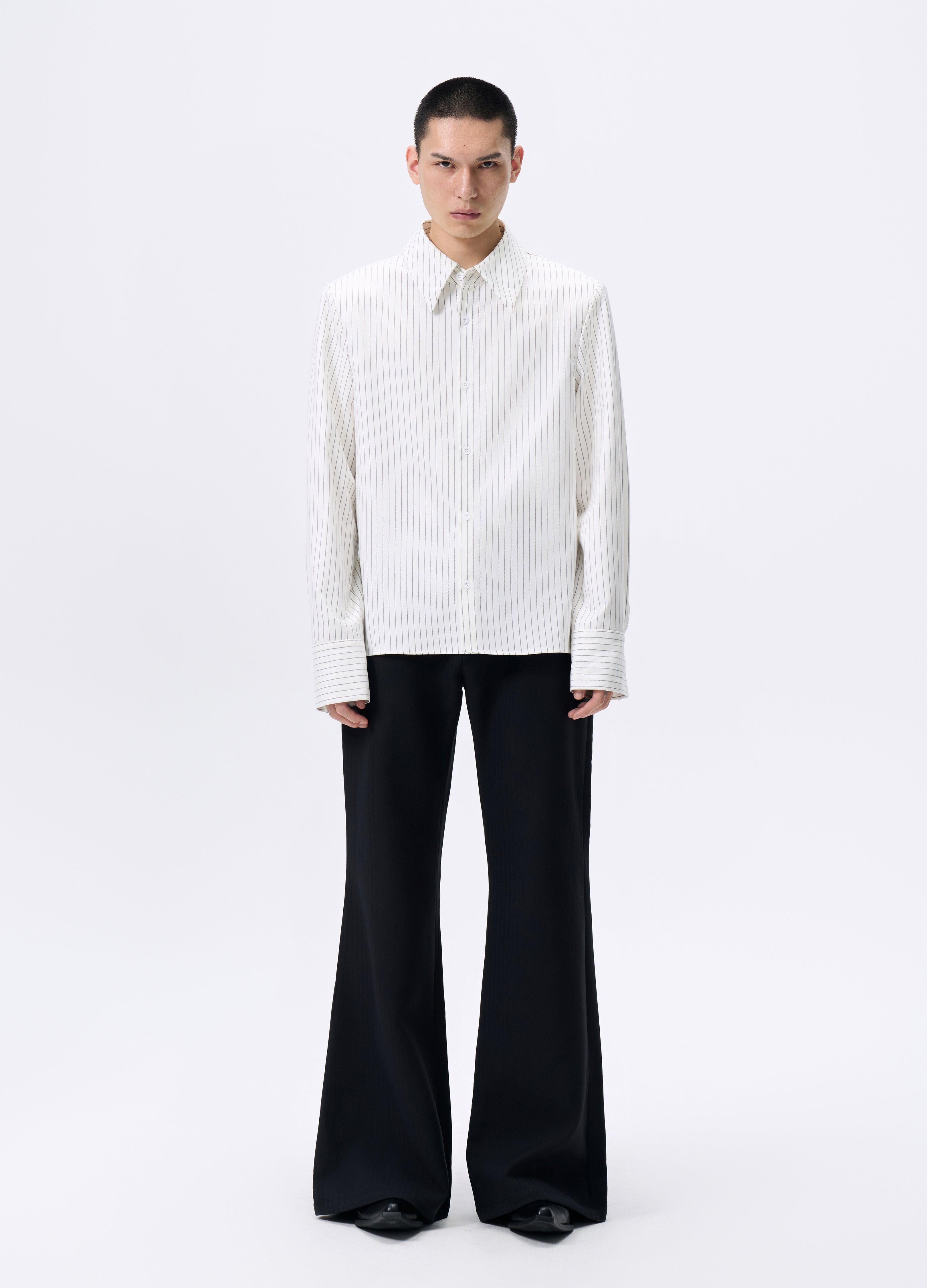 25FW STRIPED PADDED CROPPED SHIRT