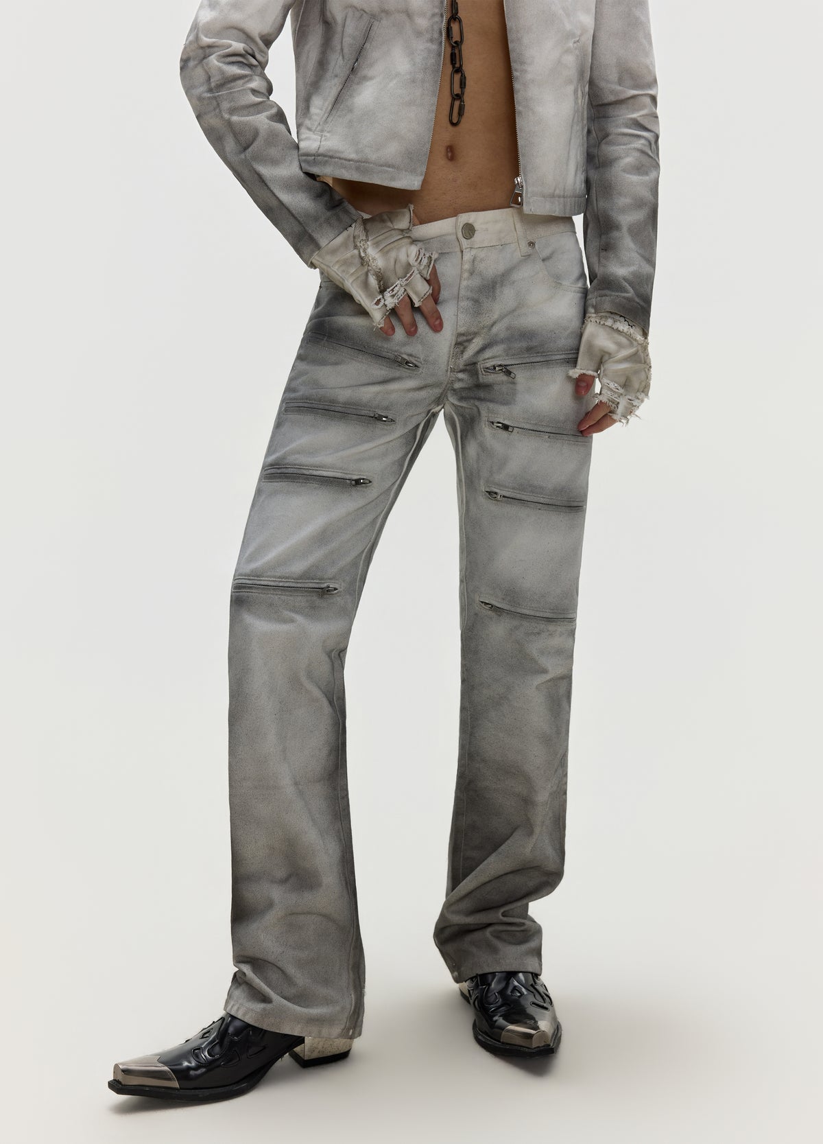 FRKM SCD 26FW dirty grey washed moto denim — product view 4
