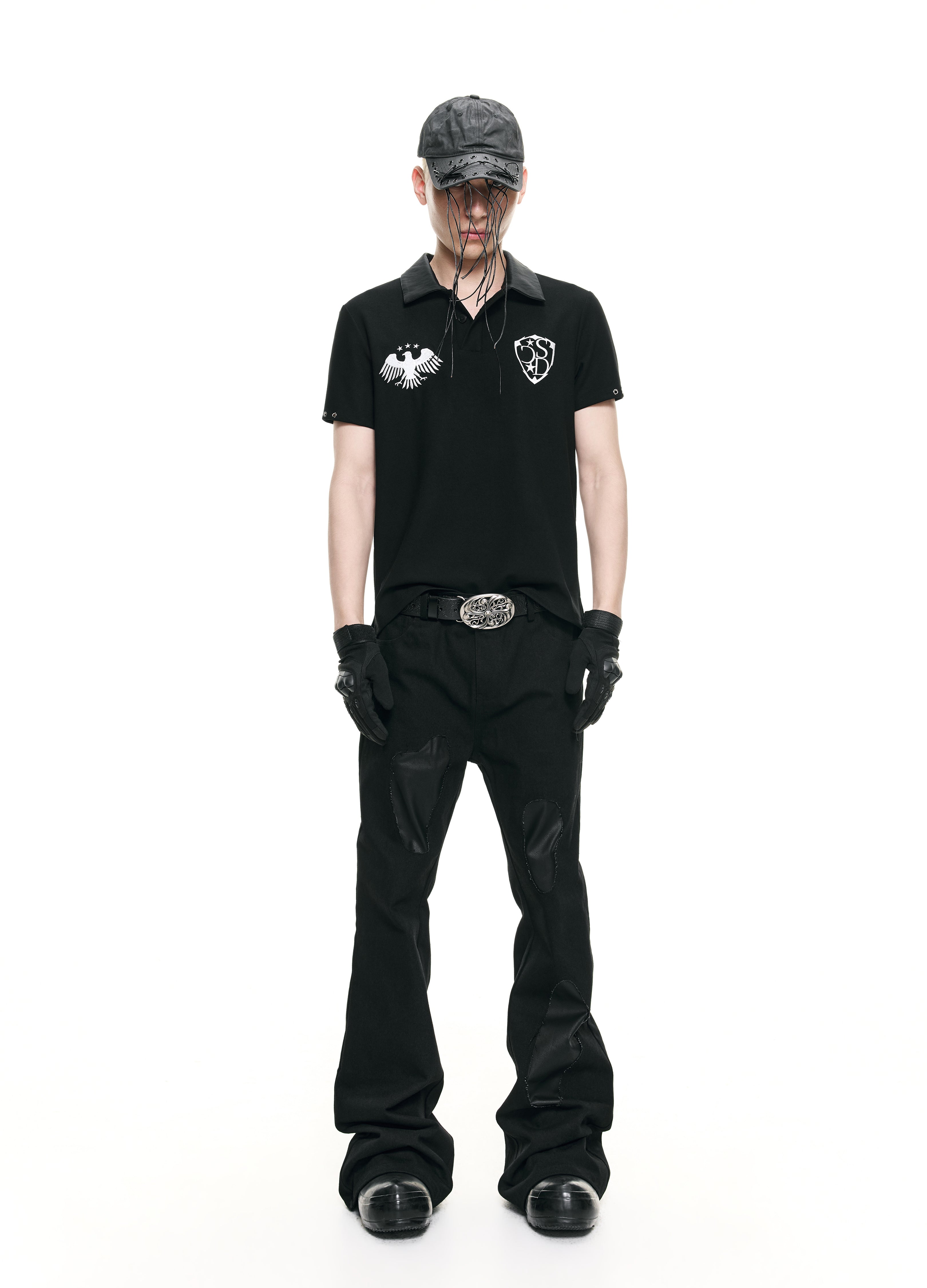 26SS LEATHER COLLAR POLO