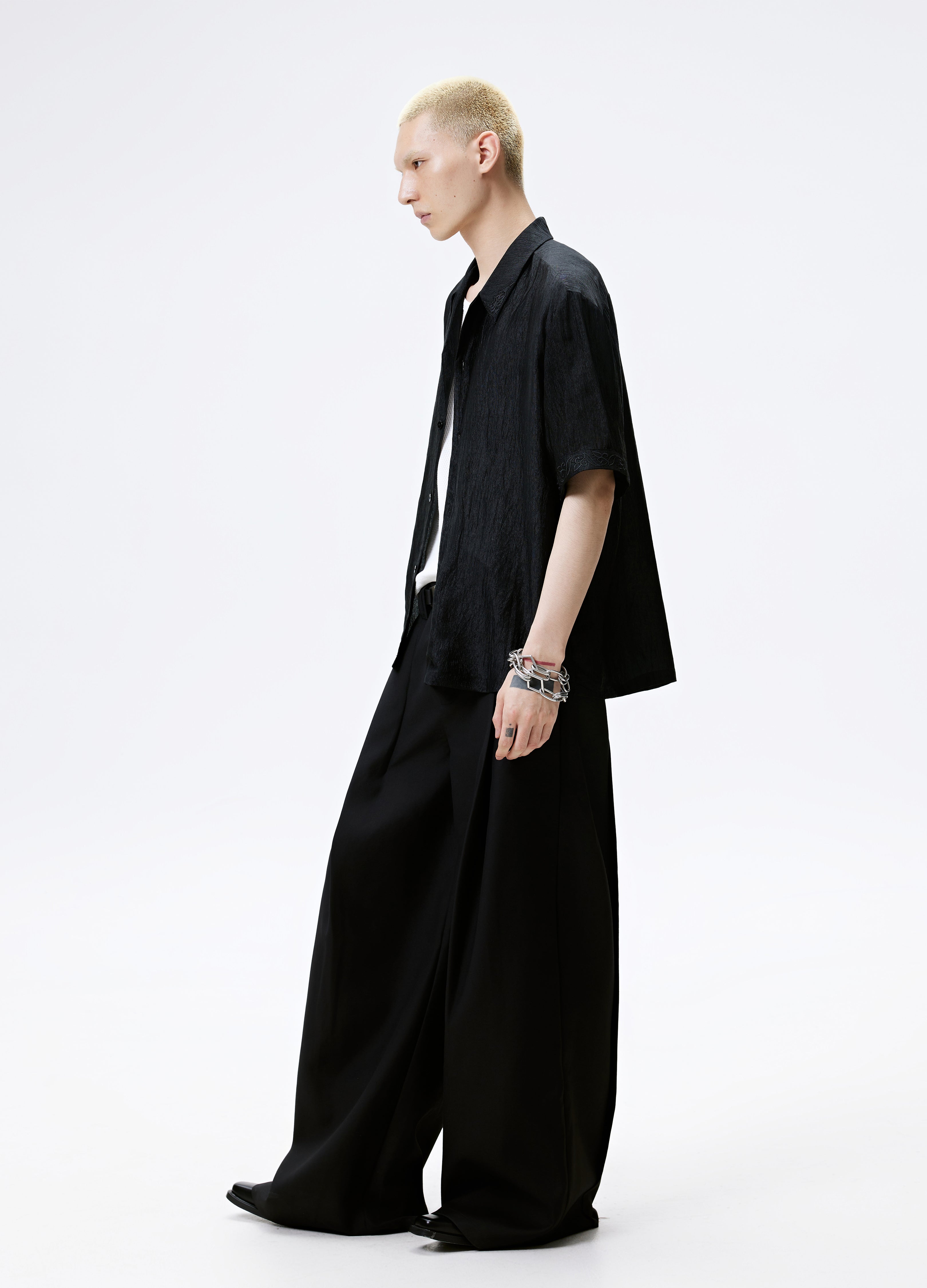 CAMICIA LUCIDA CON TEXTURE NERA BIANCA 25SS