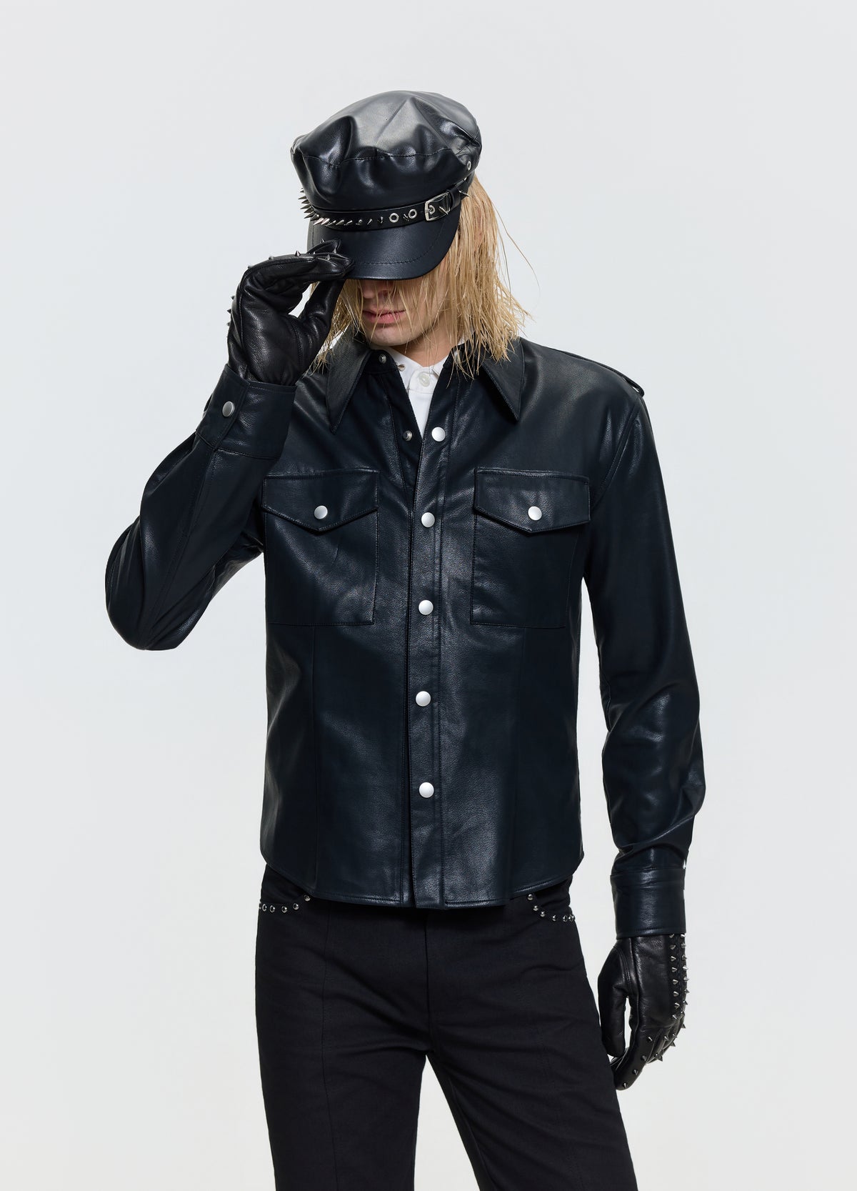 FRKM SCD 26FW black punk utility leather-look shirt — product view 7