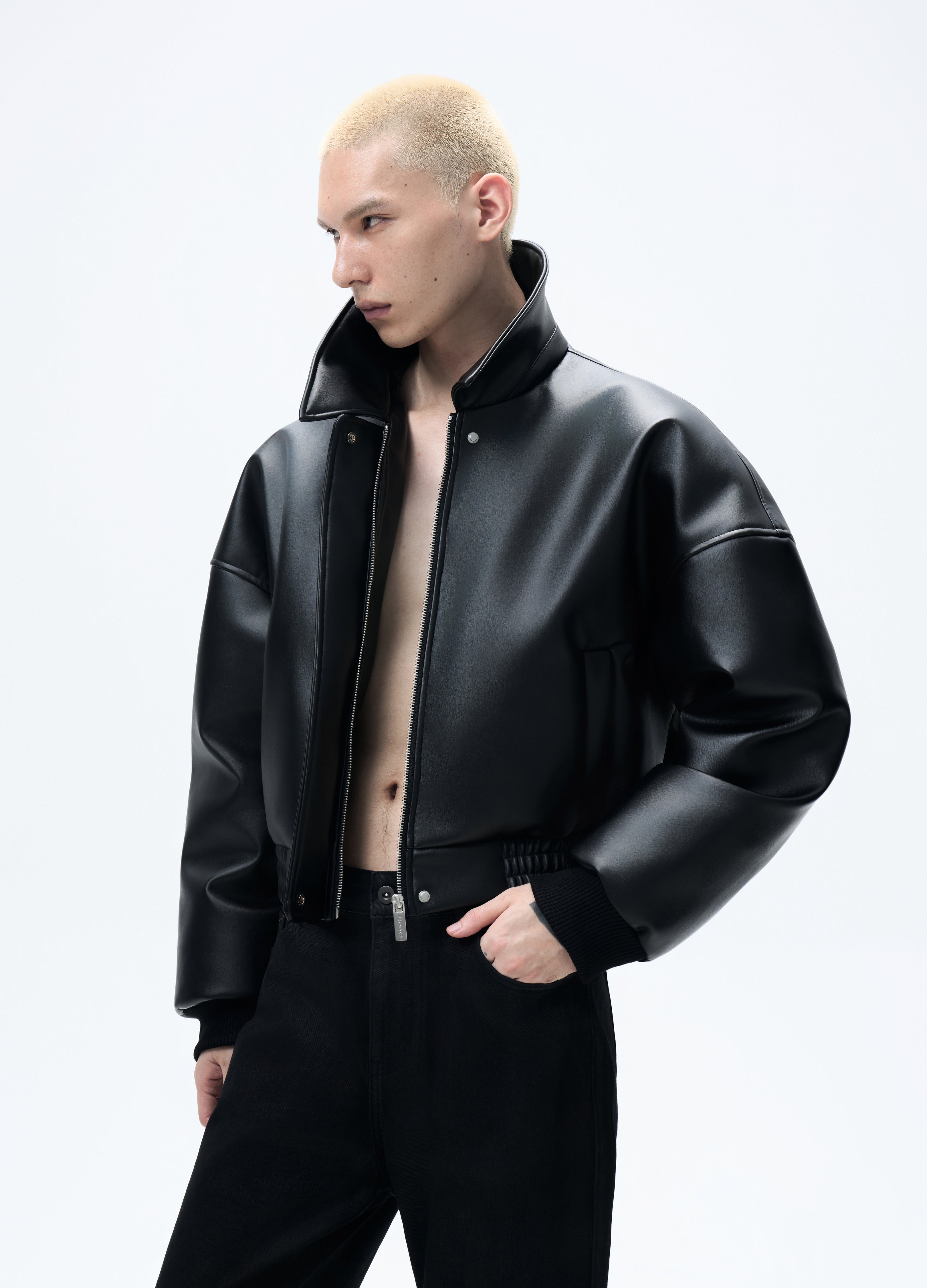 25FW HIGH-COLLAR LEATHER PUFFER