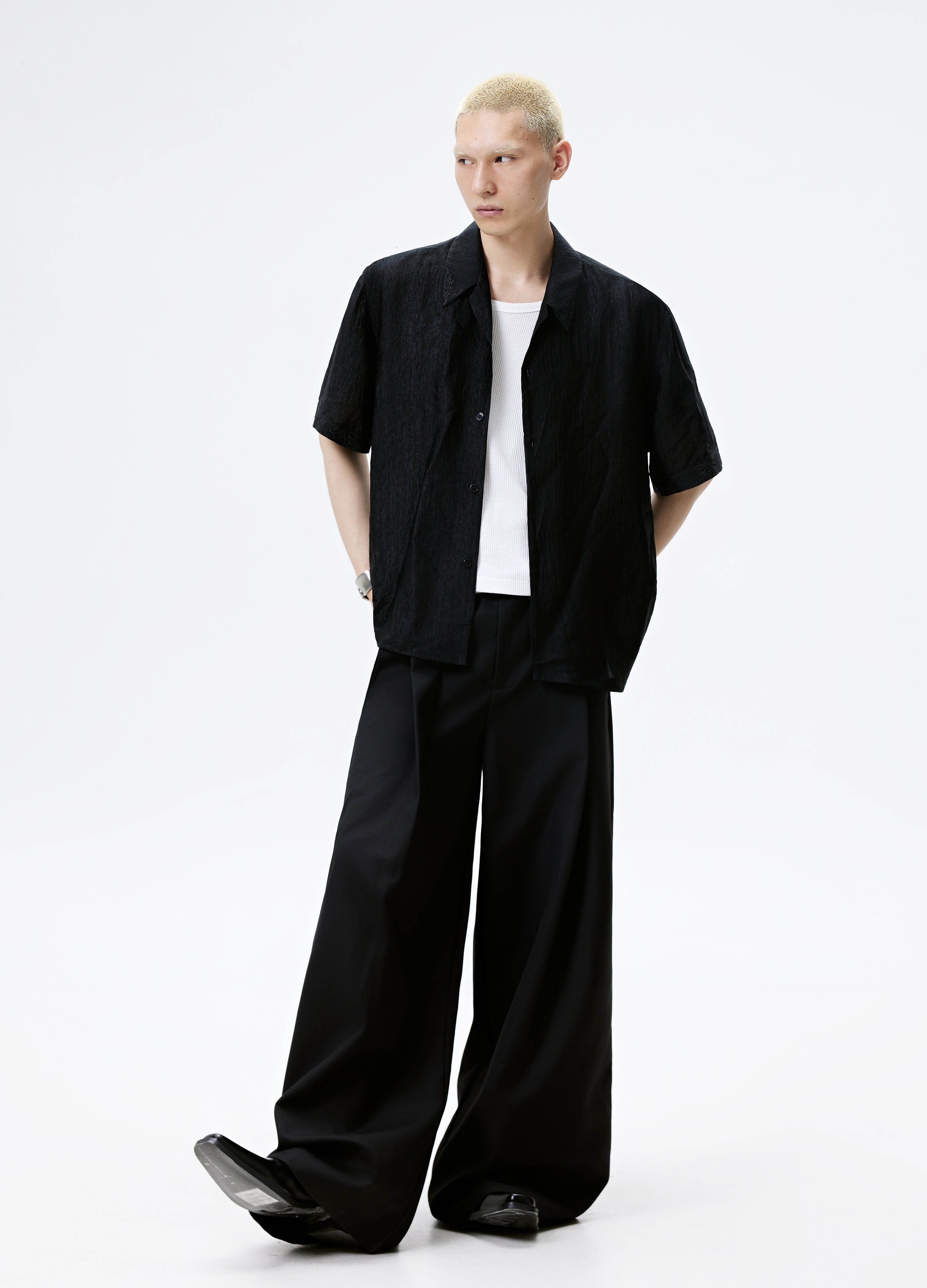 CAMICIA LUCIDA CON TEXTURE NERA BIANCA 25SS