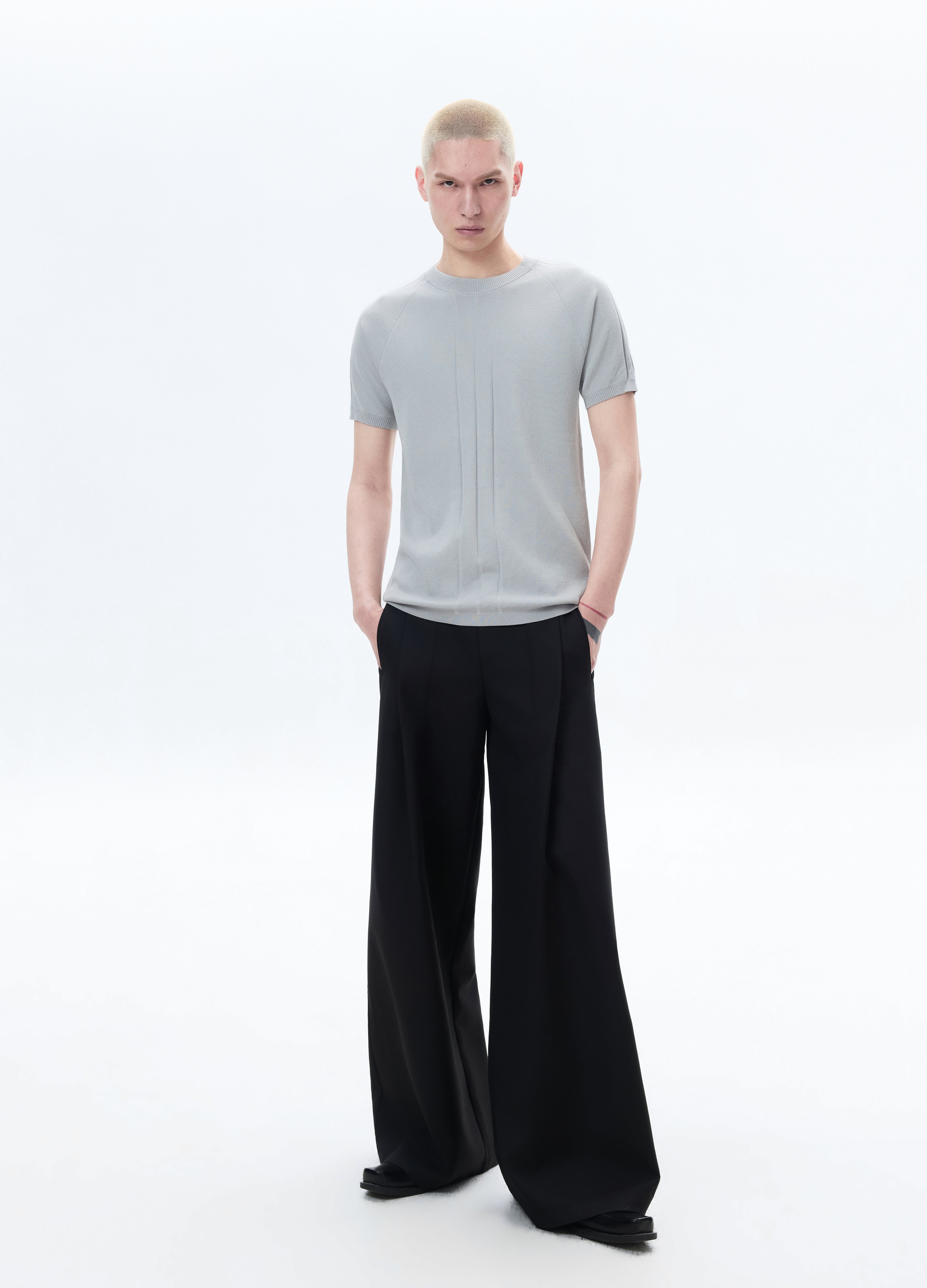 26SS GREY KNIT SHORT SLEEVE SLIM TEE