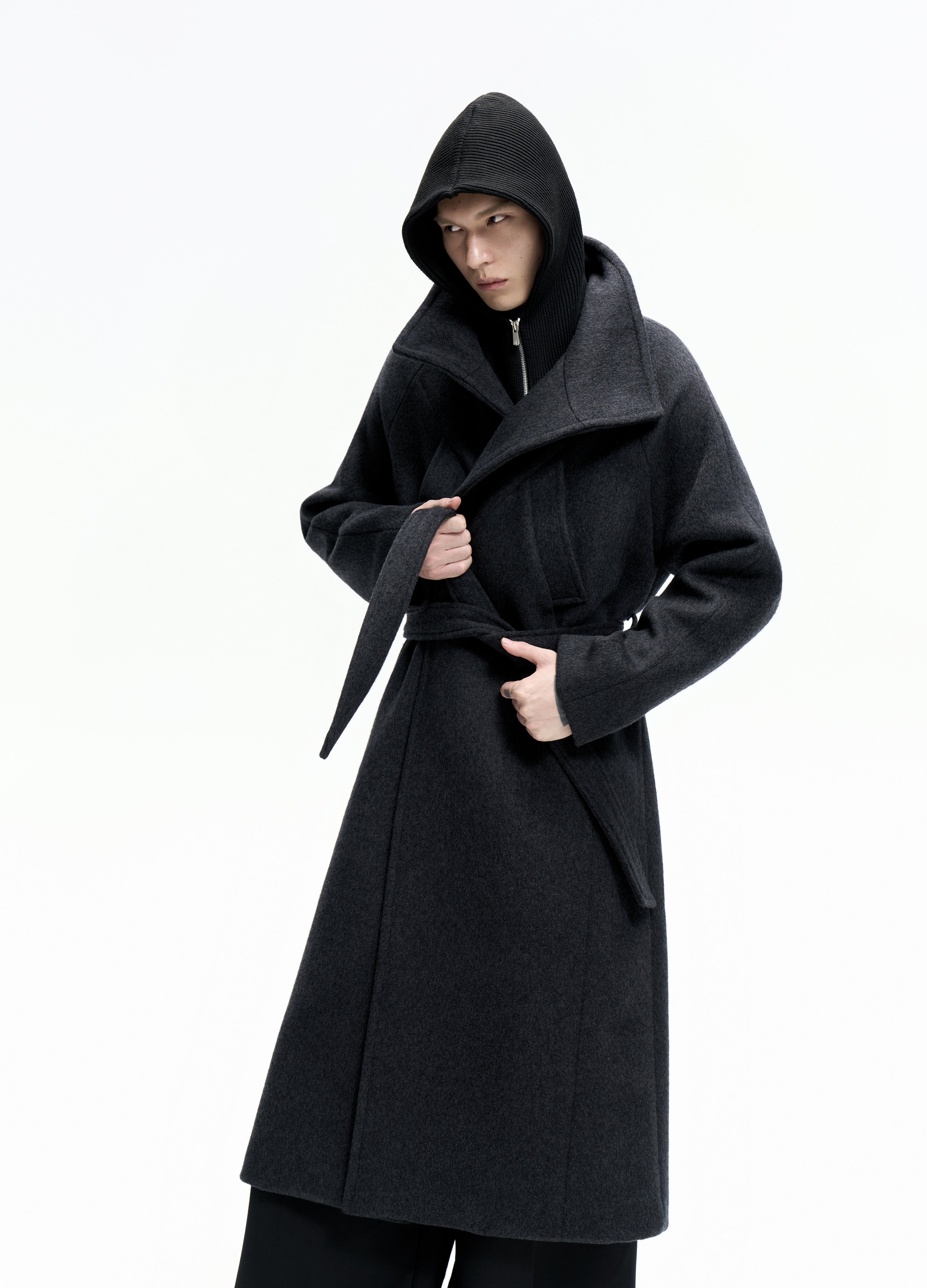 25FW BELTED DECONSTRUCT WOOL COAT