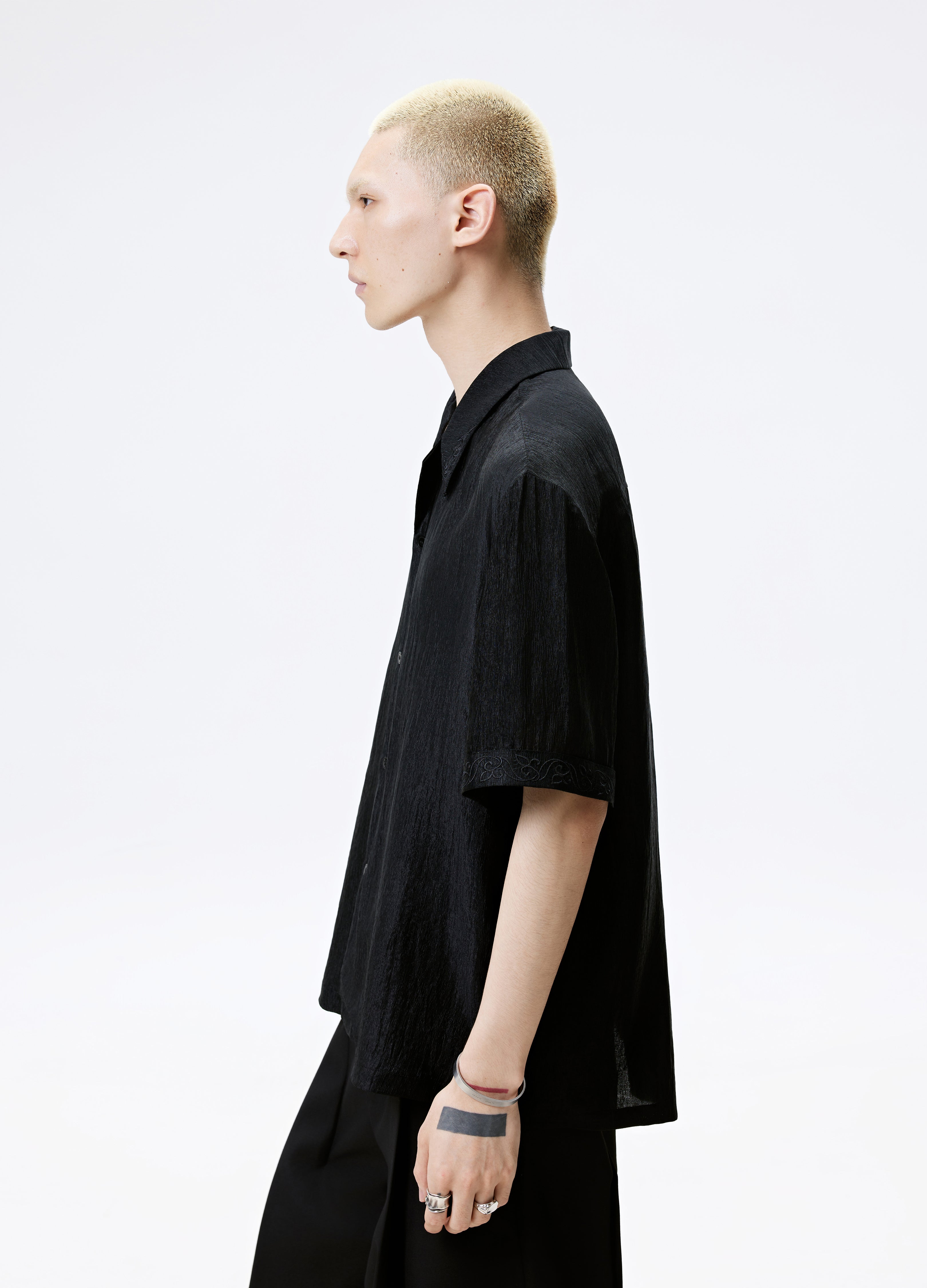 CAMICIA LUCIDA CON TEXTURE NERA BIANCA 25SS