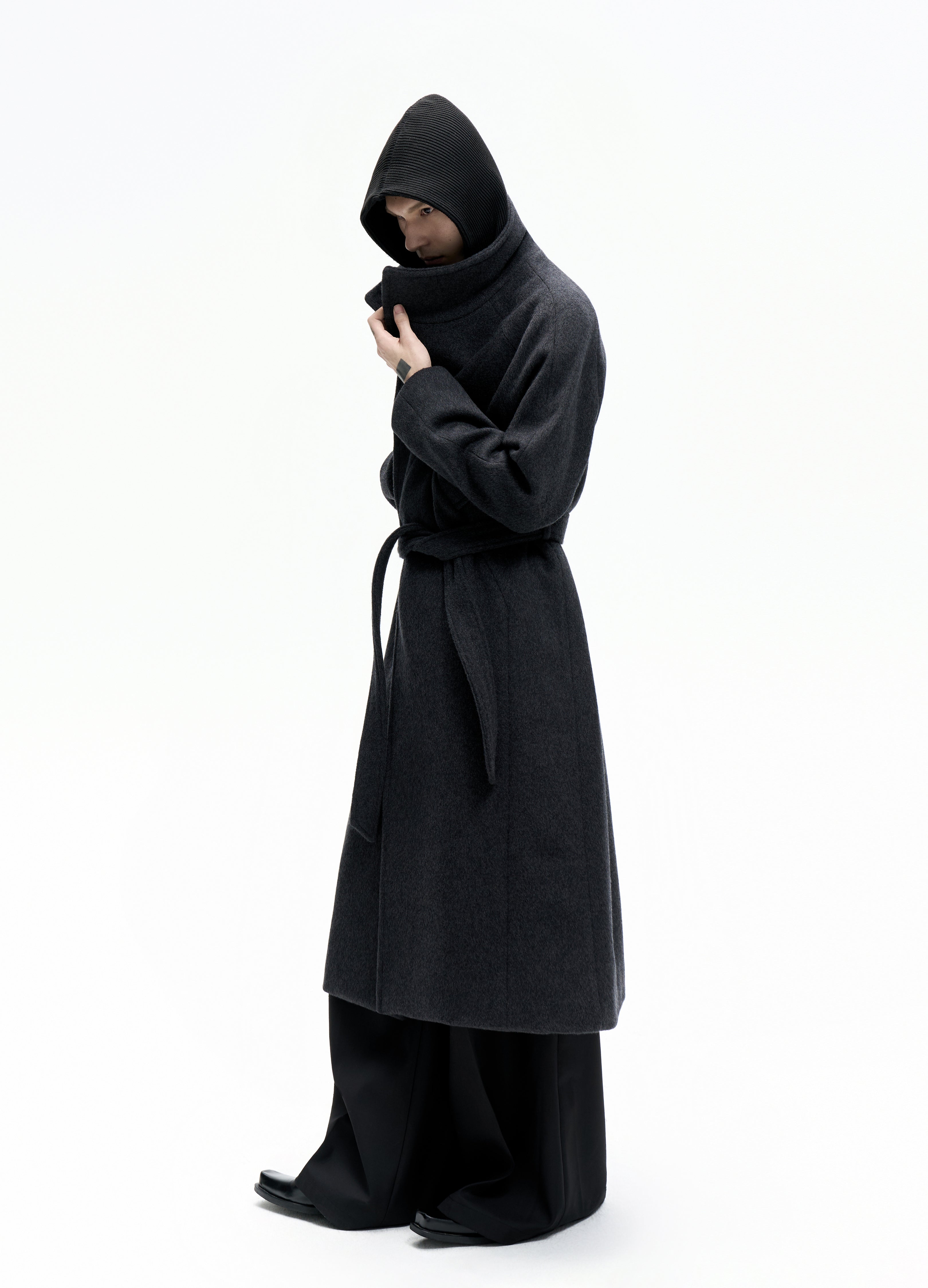 25FW BELTED DECONSTRUCT WOOL COAT