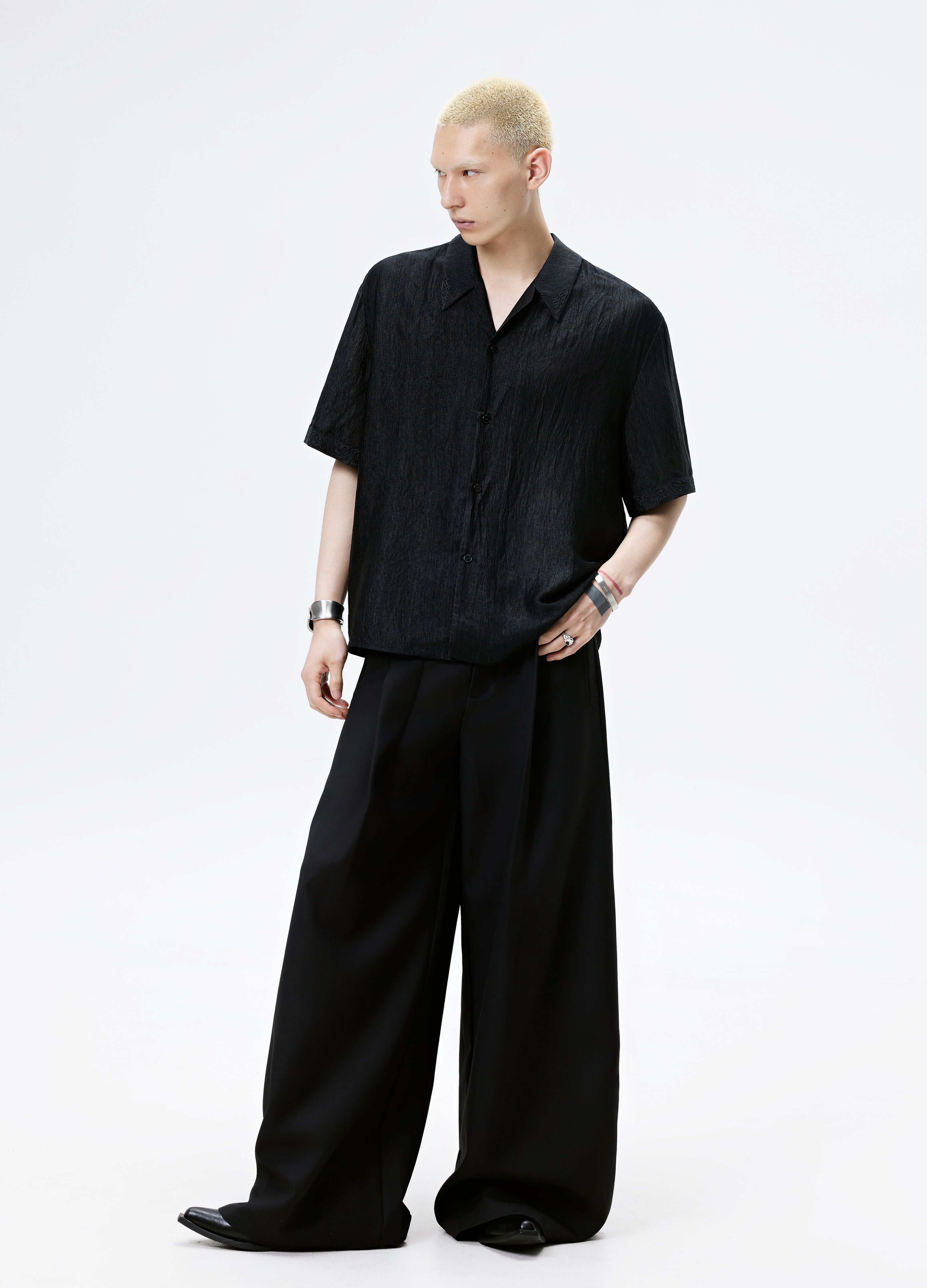 CAMICIA LUCIDA CON TEXTURE NERA BIANCA 25SS