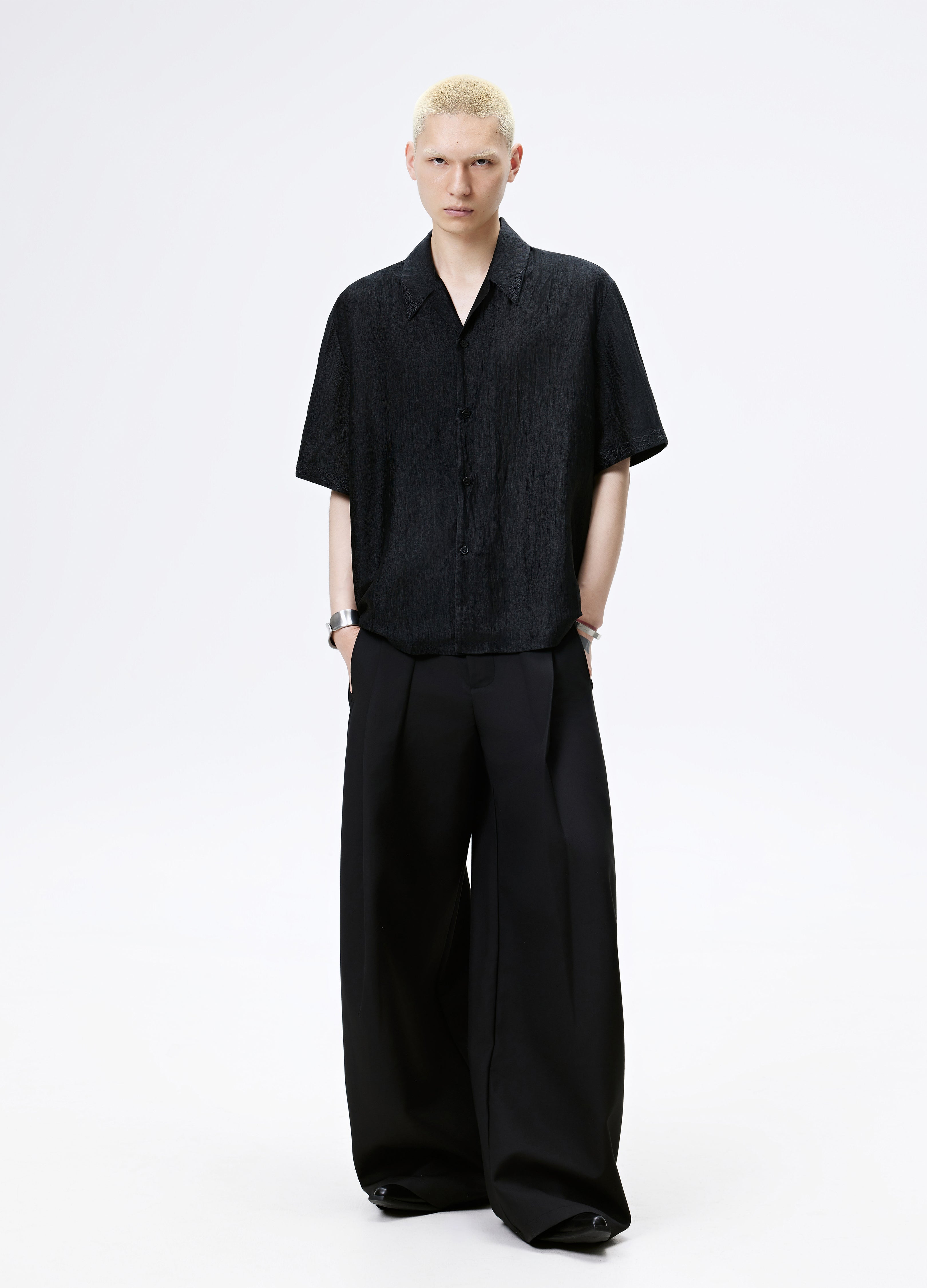 CAMICIA LUCIDA CON TEXTURE NERA BIANCA 25SS