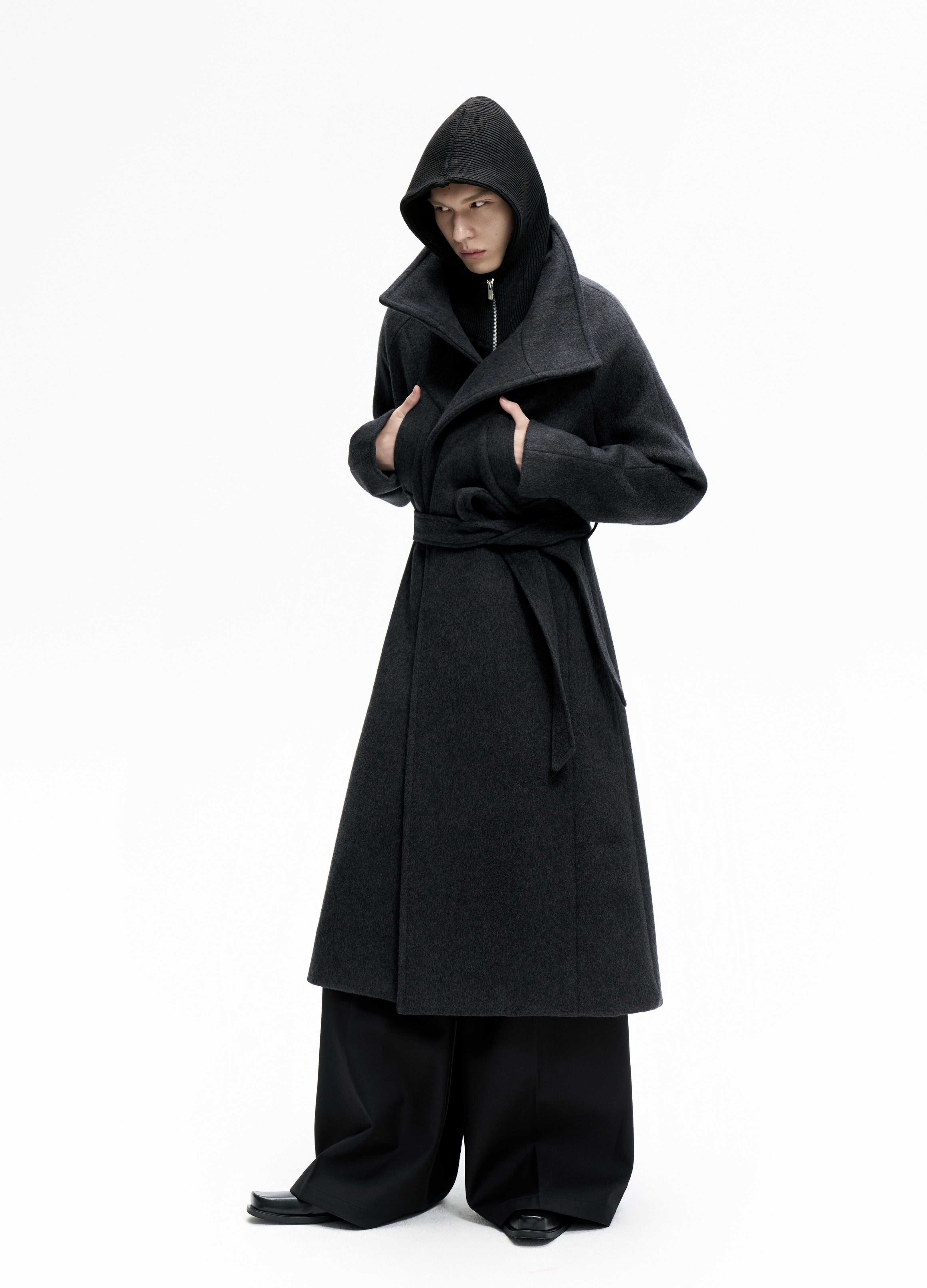25FW BELTED DECONSTRUCT WOOL COAT