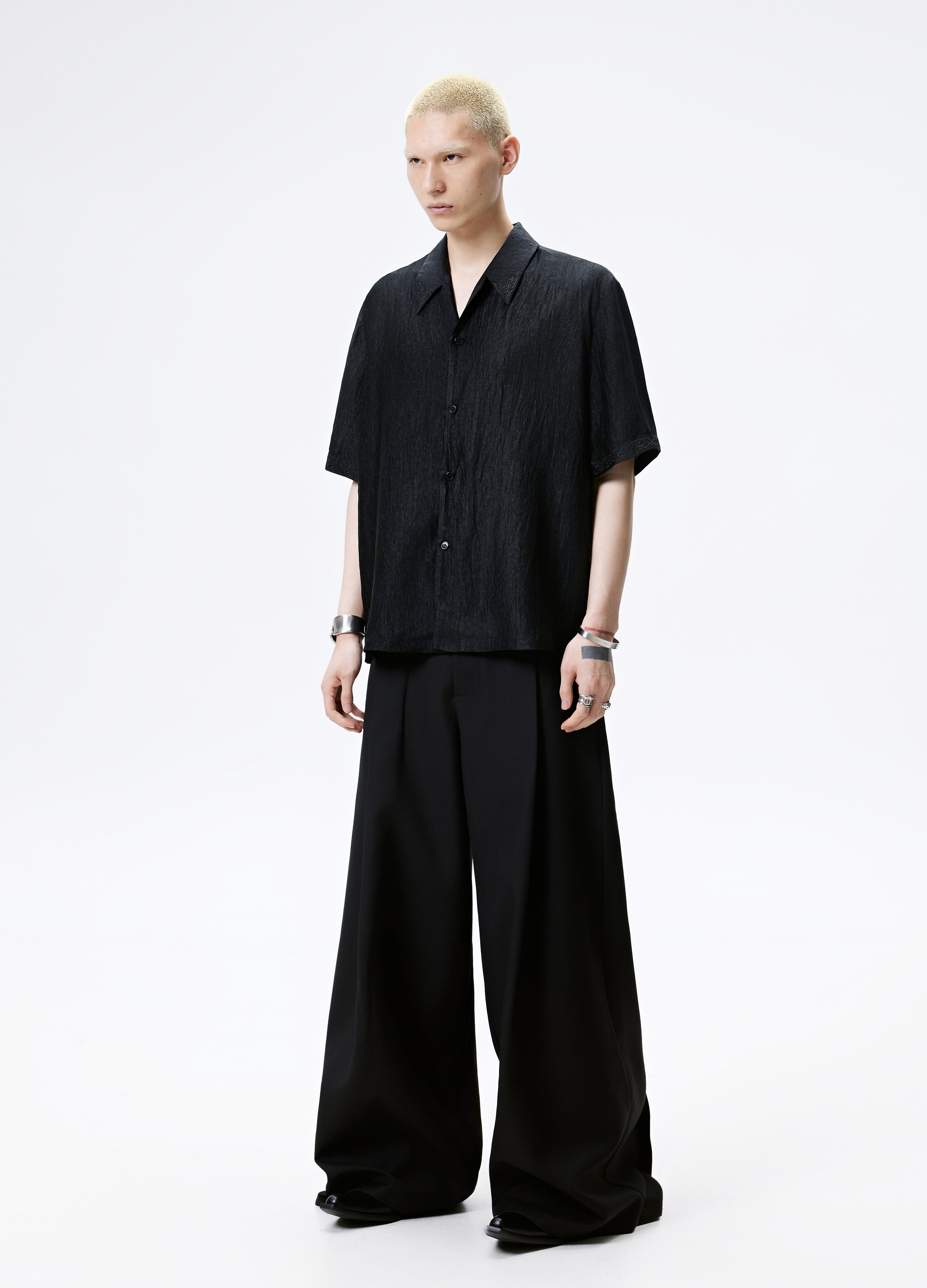 CAMICIA LUCIDA CON TEXTURE NERA BIANCA 25SS