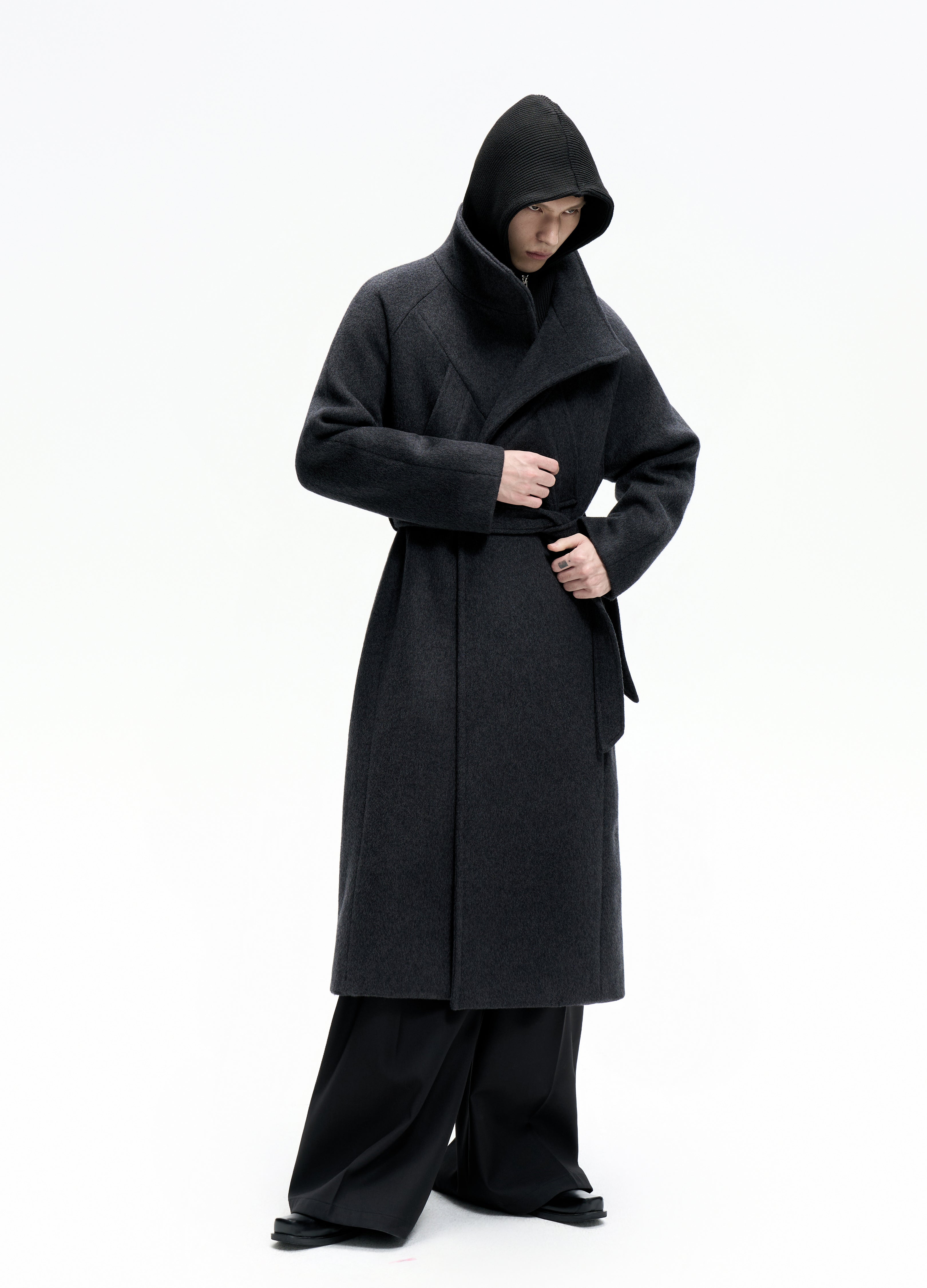 25FW BELTED DECONSTRUCT WOOL COAT