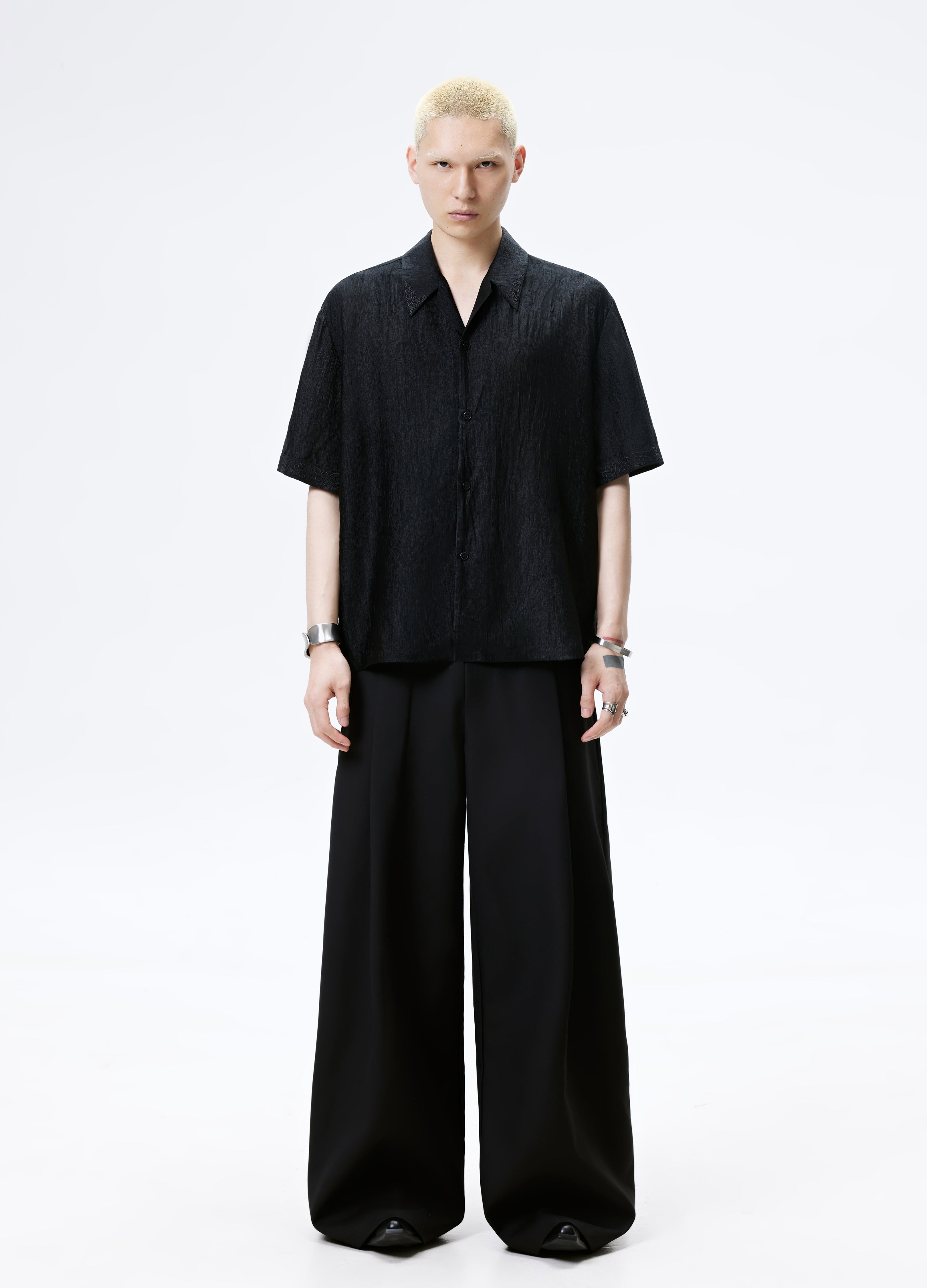 CAMICIA LUCIDA CON TEXTURE NERA BIANCA 25SS