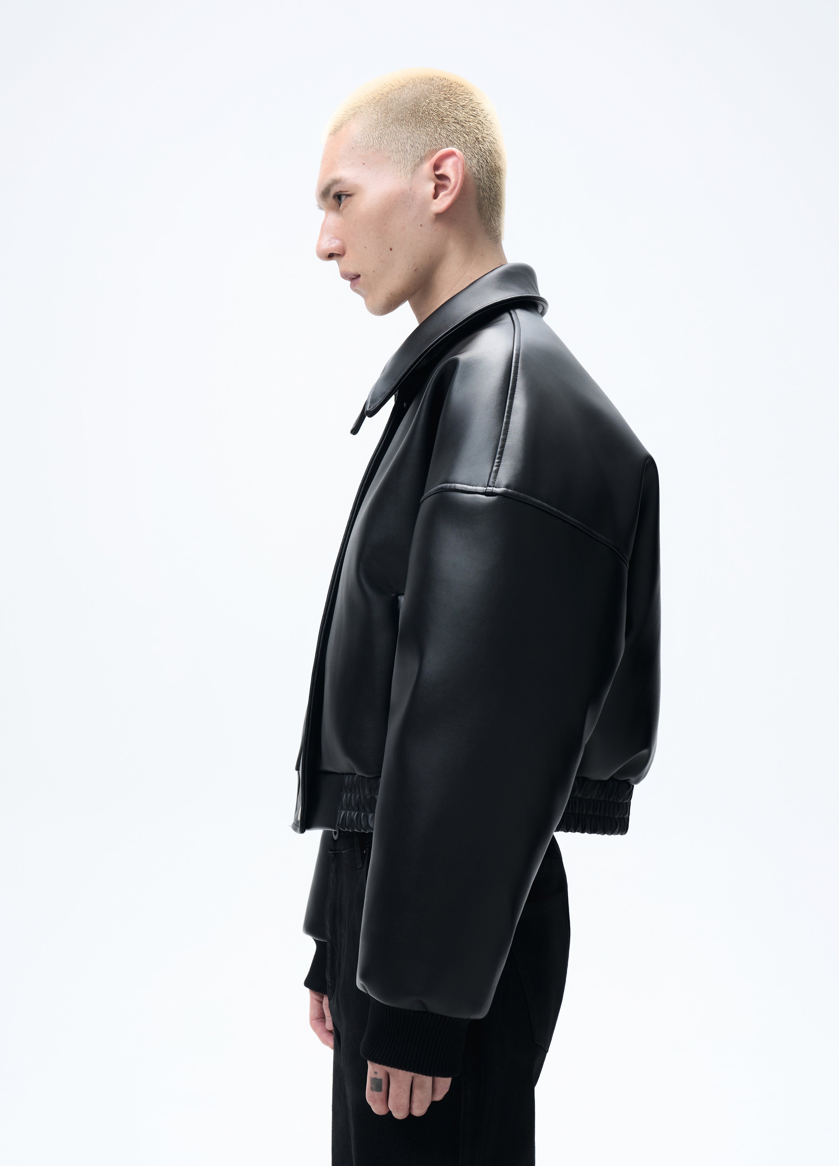 25FW HIGH-COLLAR LEATHER PUFFER