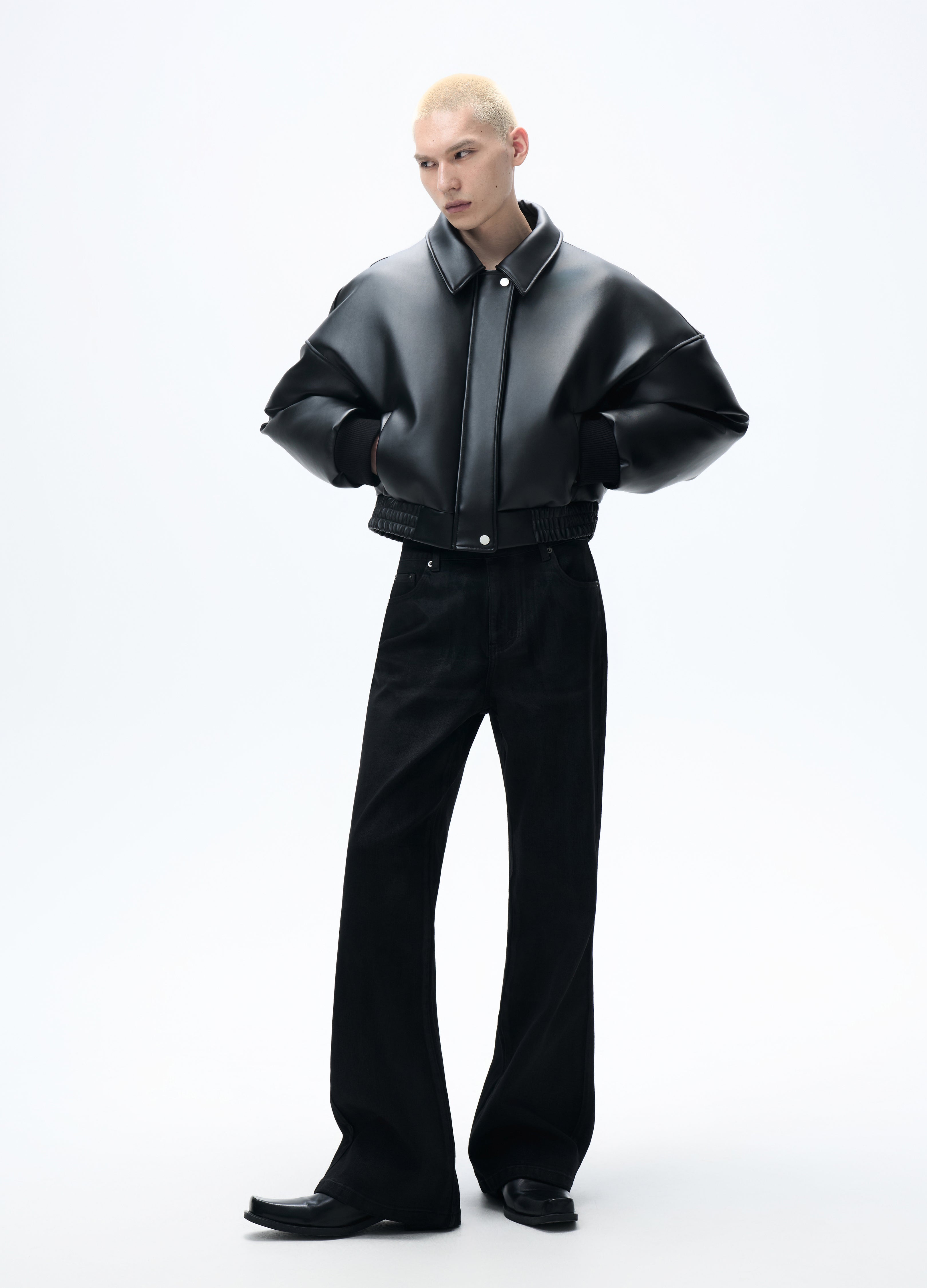 25FW HIGH-COLLAR LEATHER PUFFER