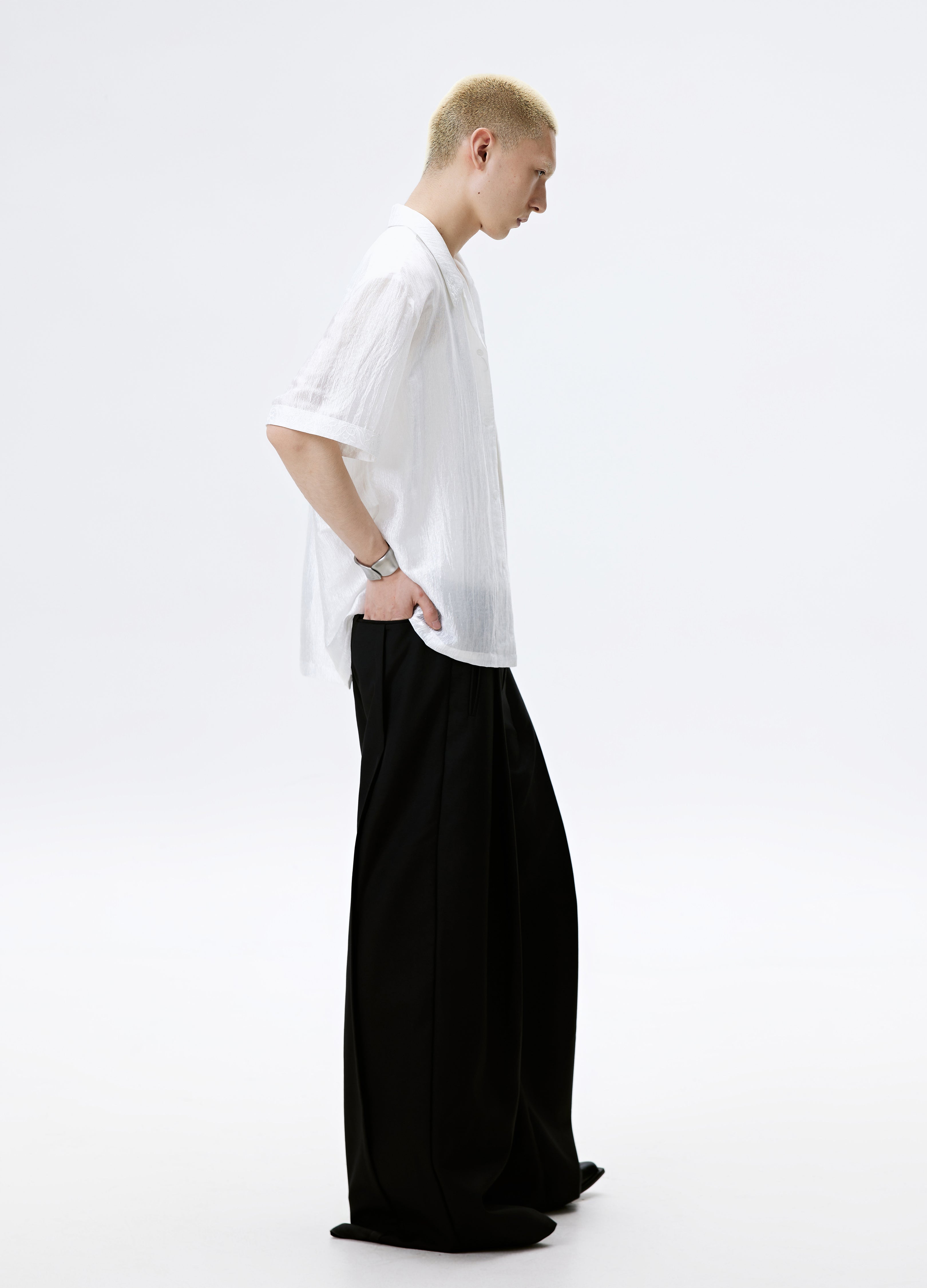 CAMICIA LUCIDA CON TEXTURE NERA BIANCA 25SS