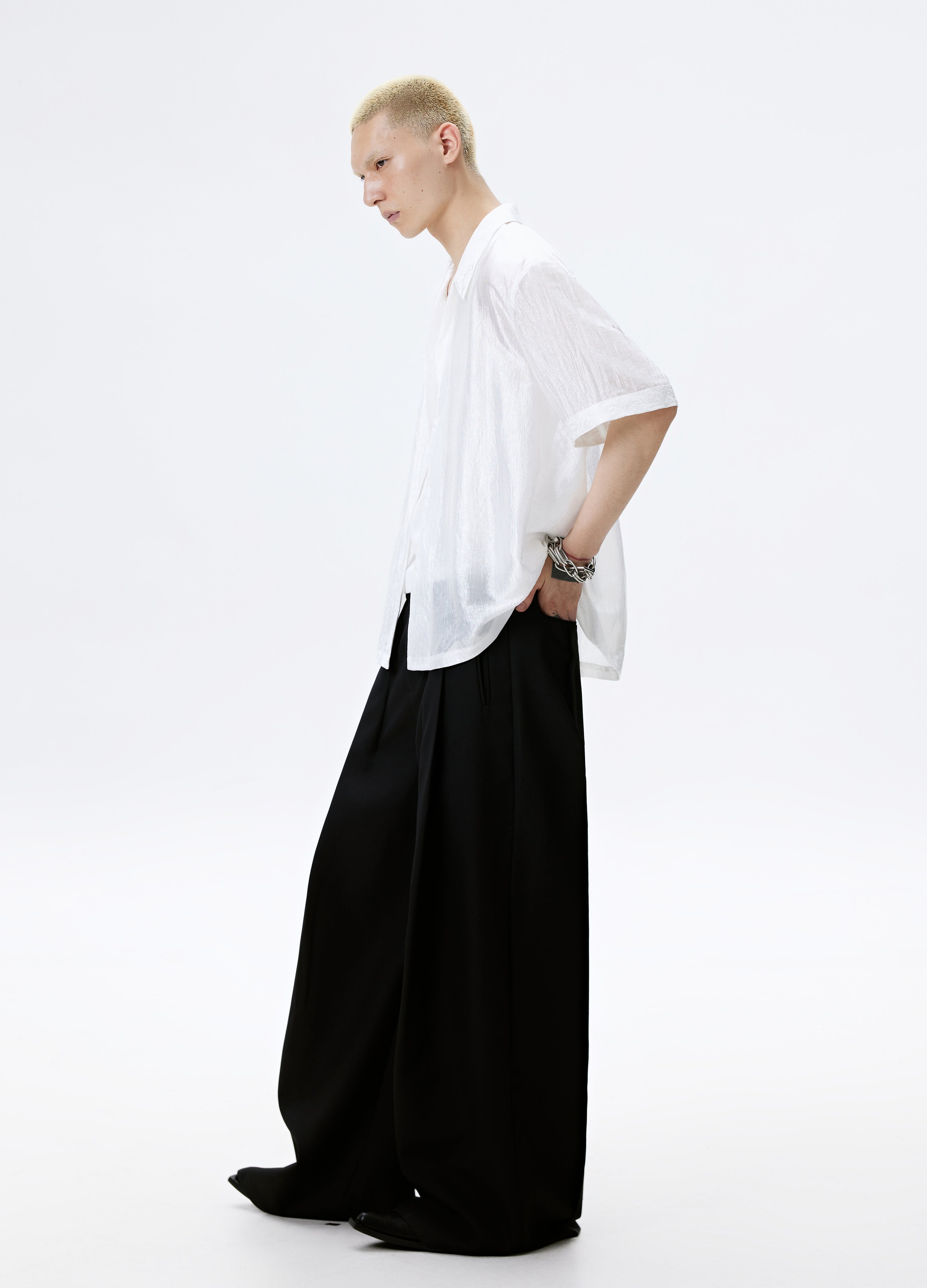 CAMICIA LUCIDA CON TEXTURE NERA BIANCA 25SS