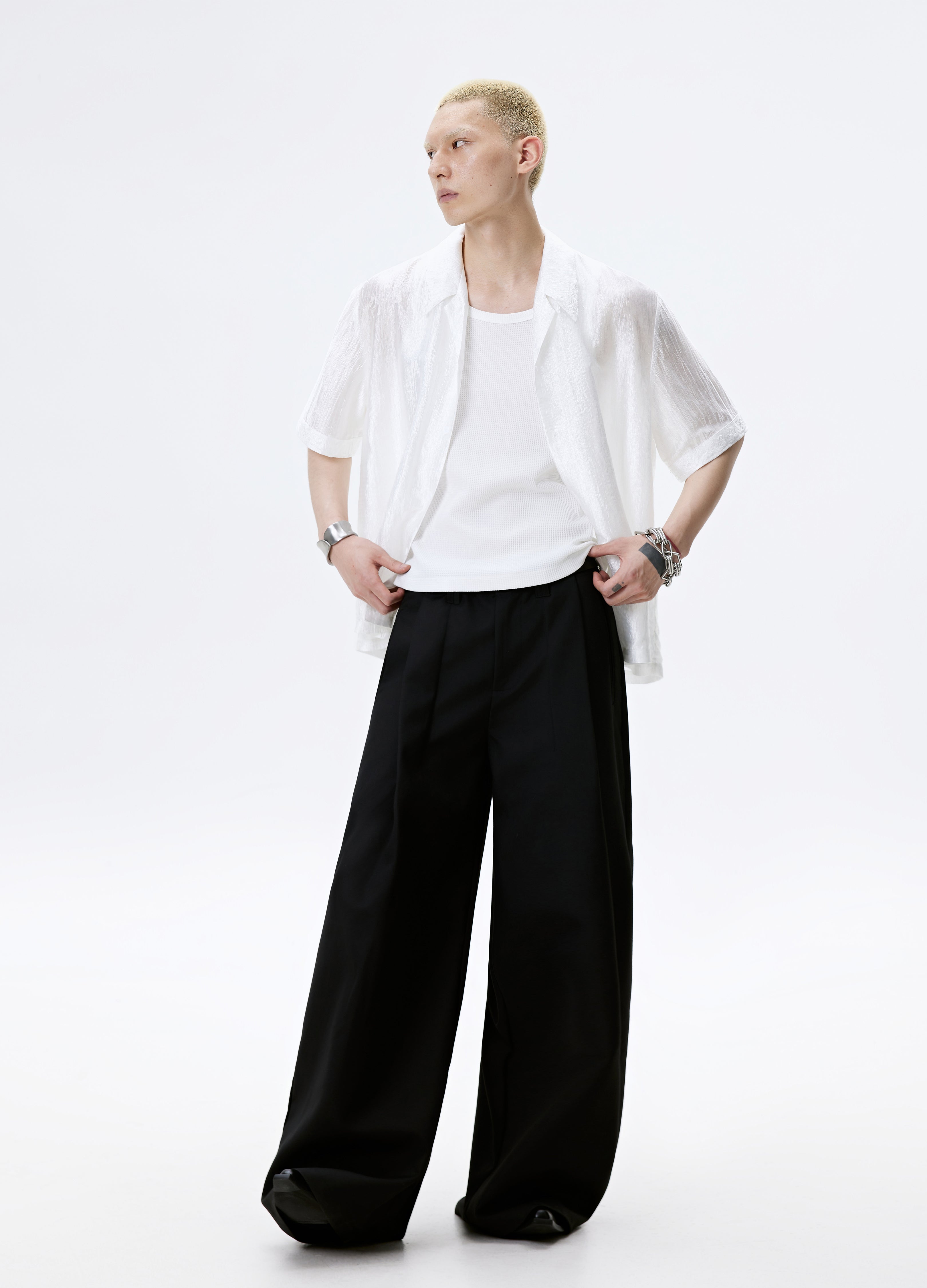 CAMICIA LUCIDA CON TEXTURE NERA BIANCA 25SS