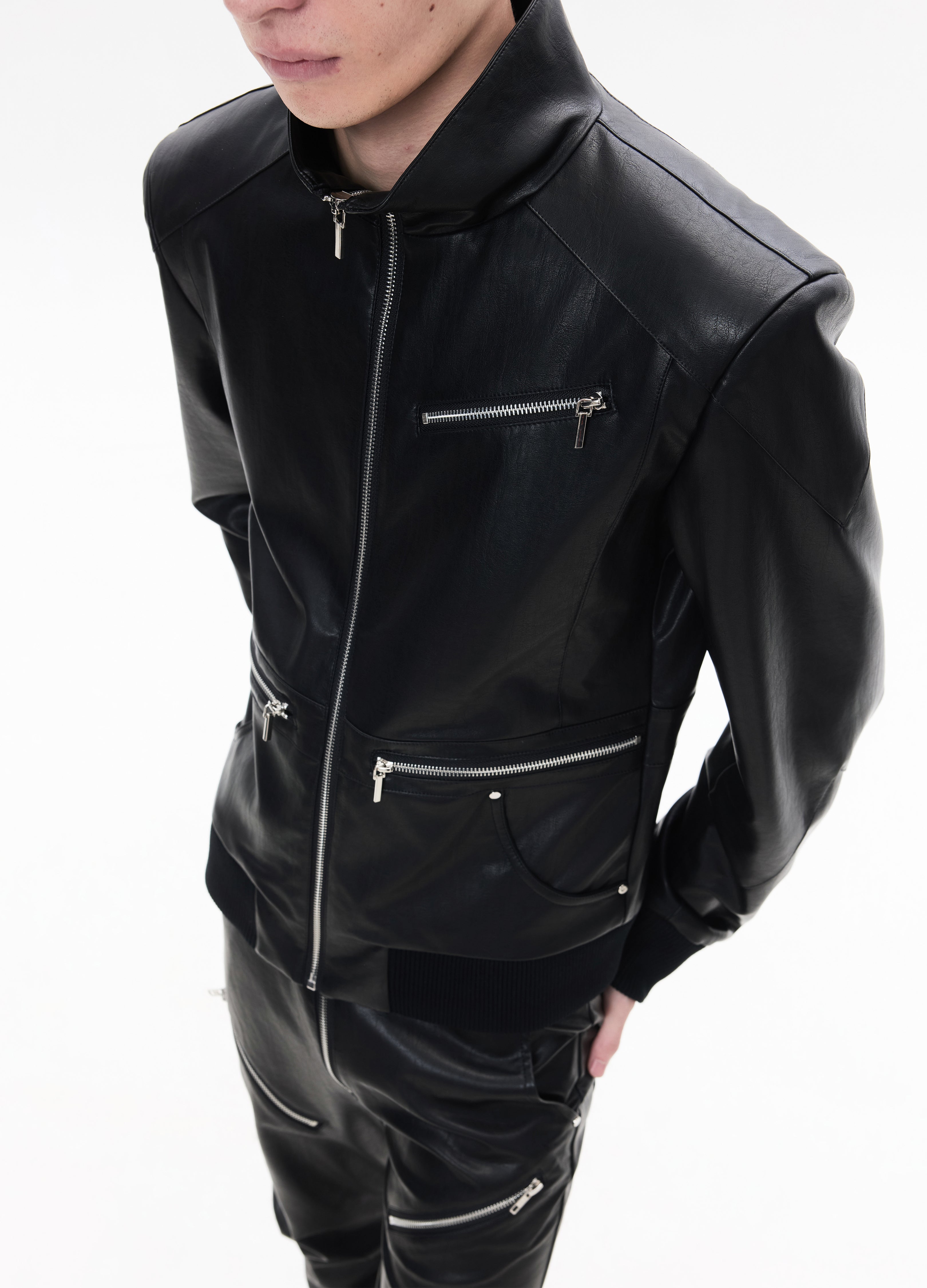 26SS STAND-COLLAR LEATHER JACKET