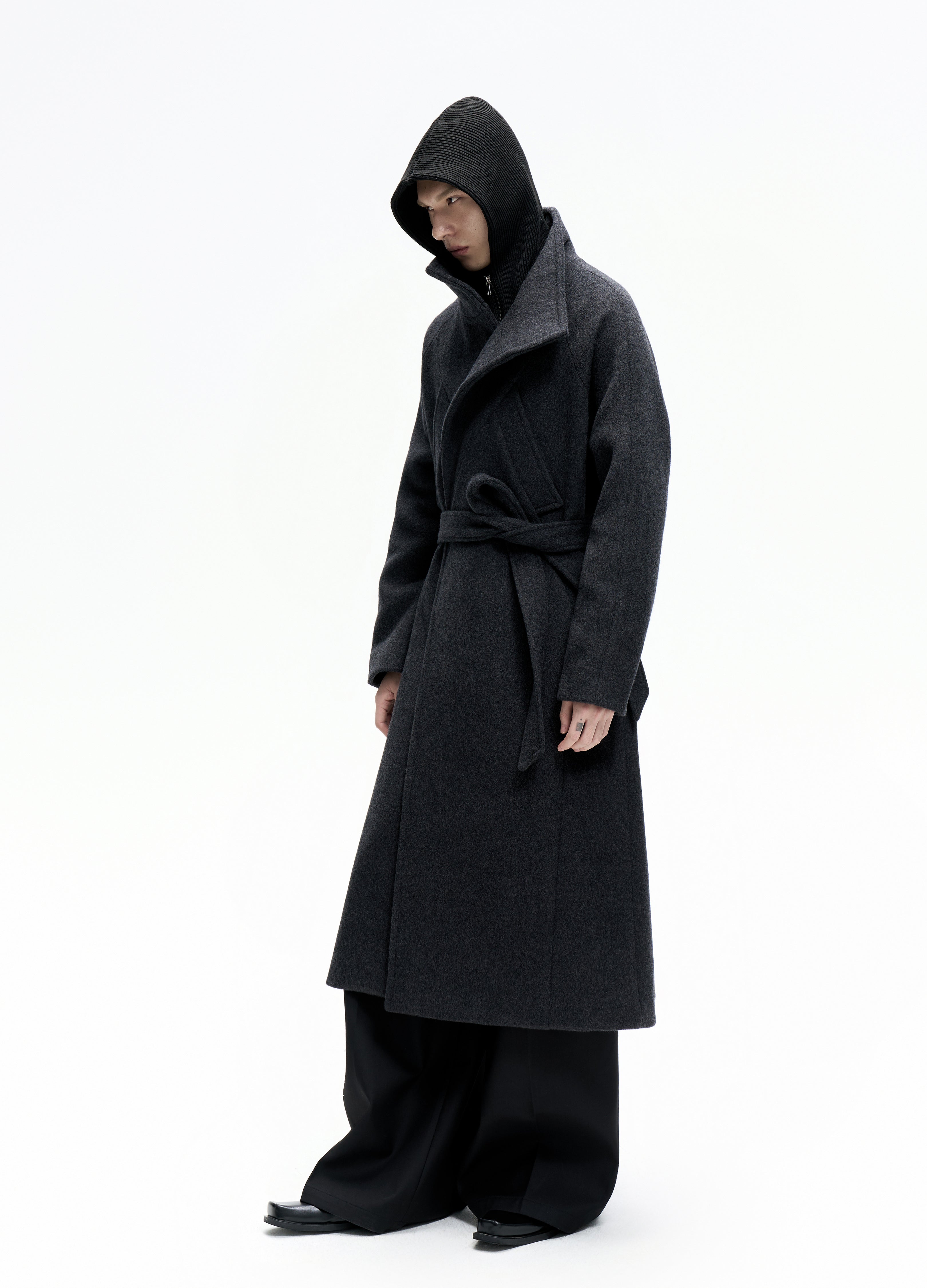 25FW BELTED DECONSTRUCT WOOL COAT