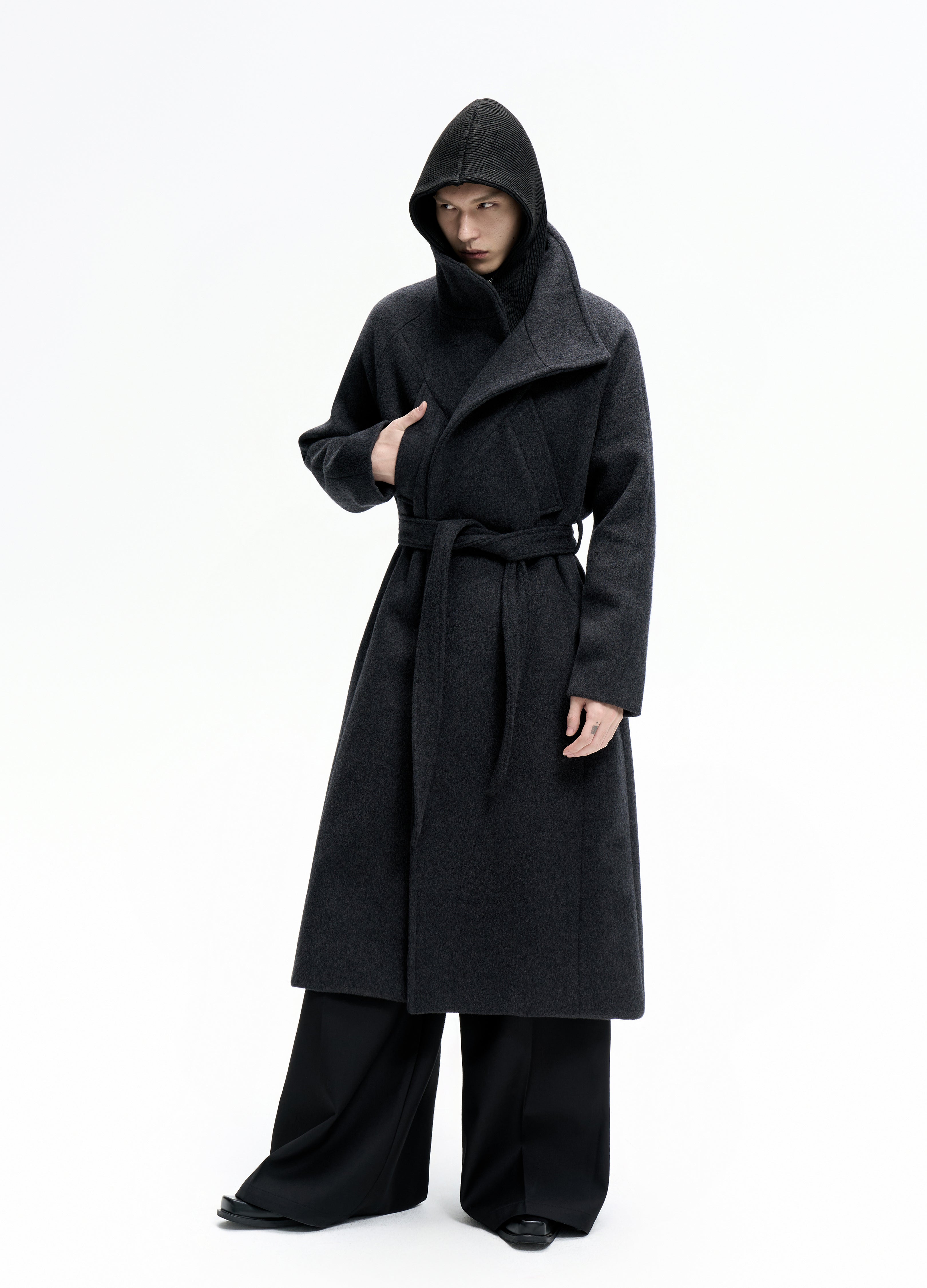 25FW BELTED DECONSTRUCT WOOL COAT