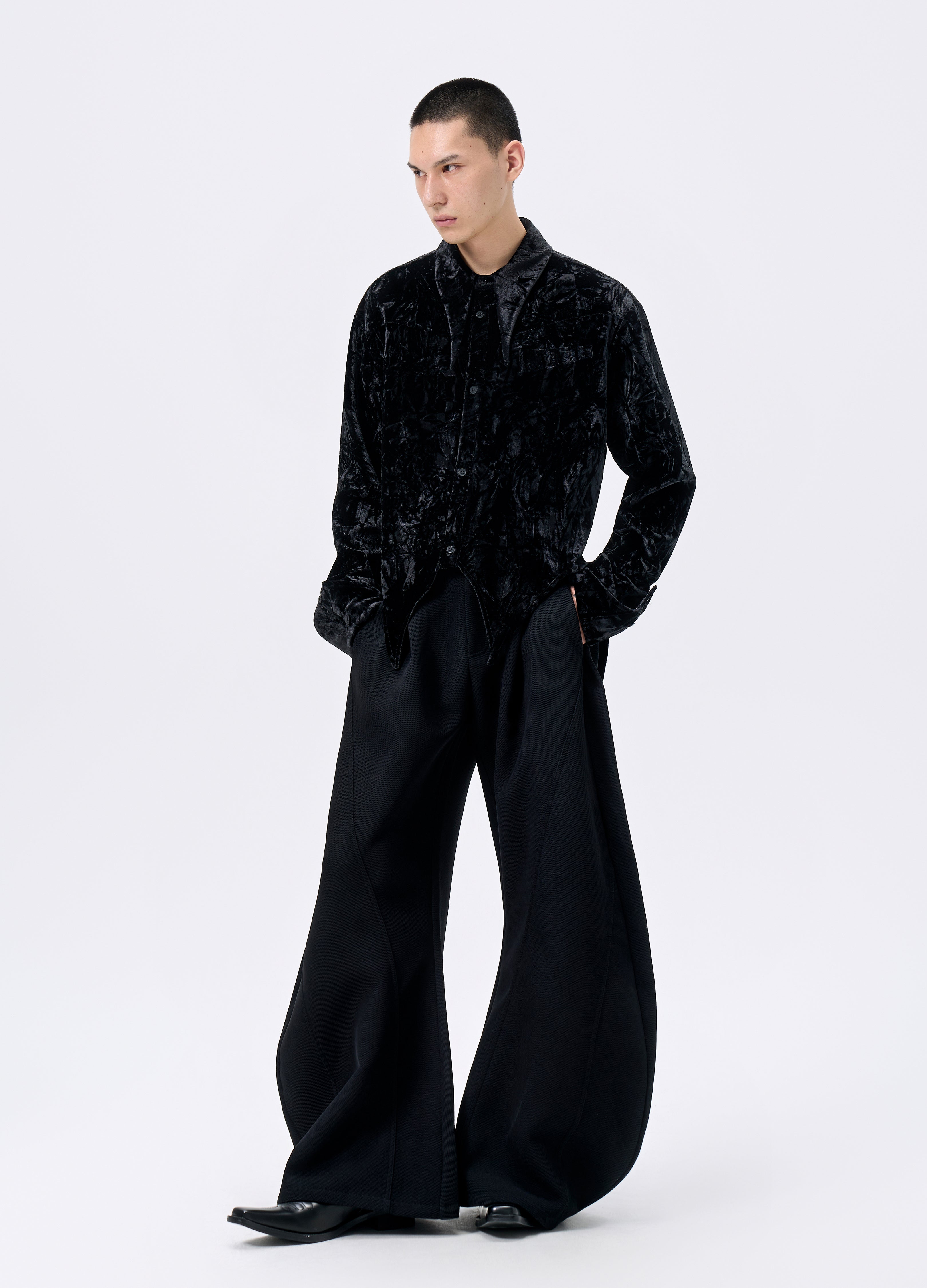 CAMICIA A CODA DI RONDINE IN VELLUTO 25FW