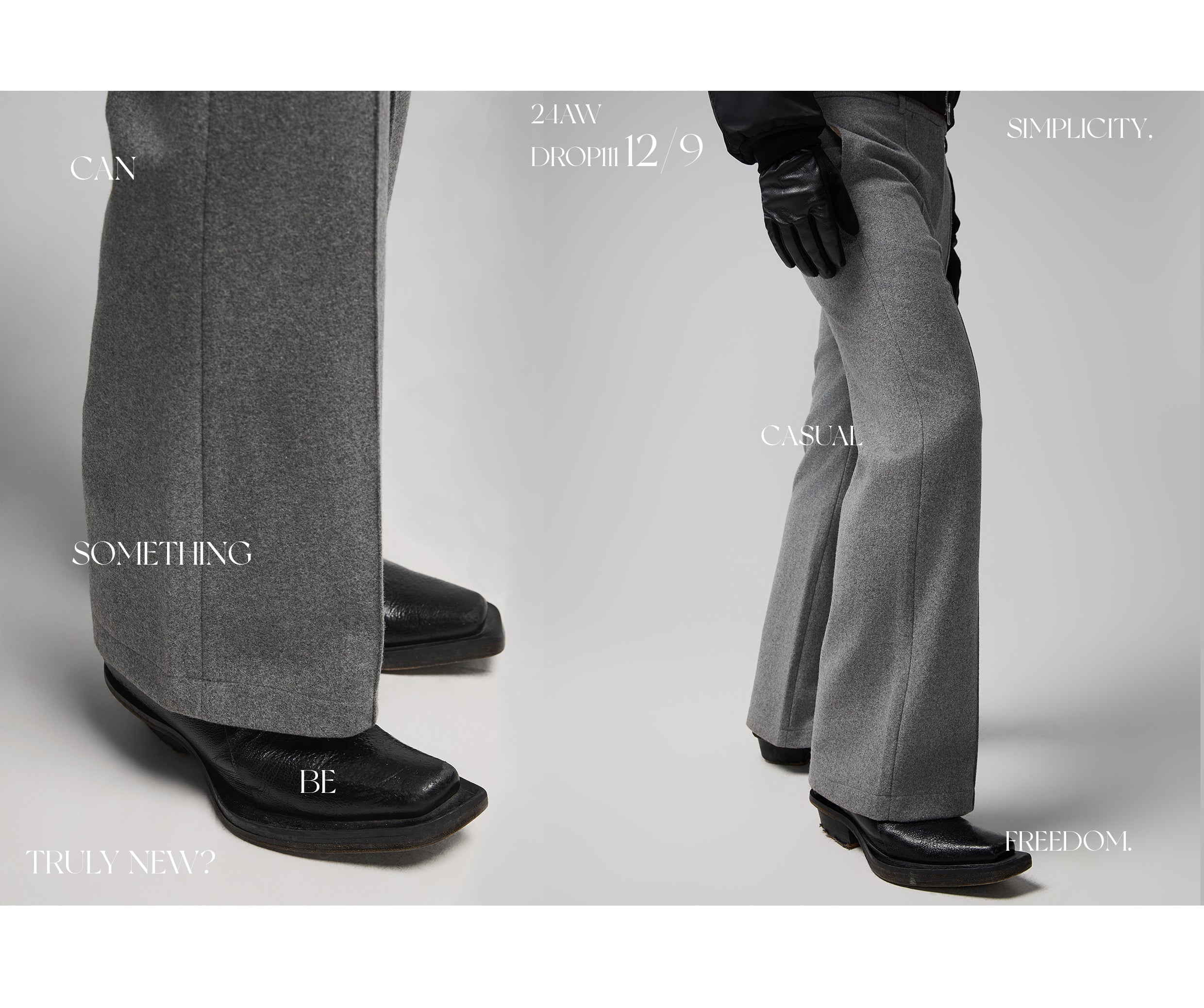 Pantaloni in lana grigia a bassa adesione 24AW