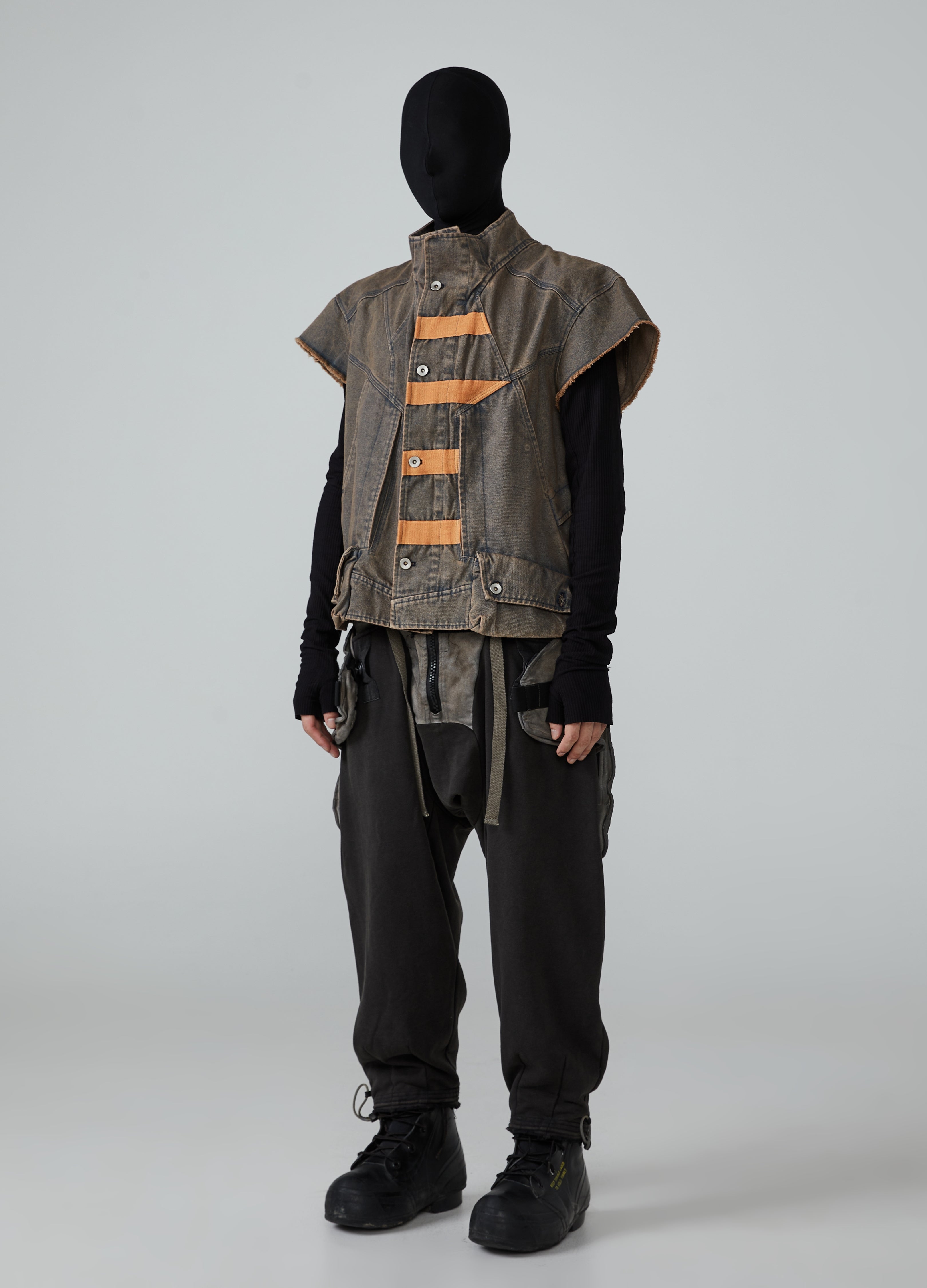 Giacca gilet in denim con cuciture a contrasto di colore Wasteland