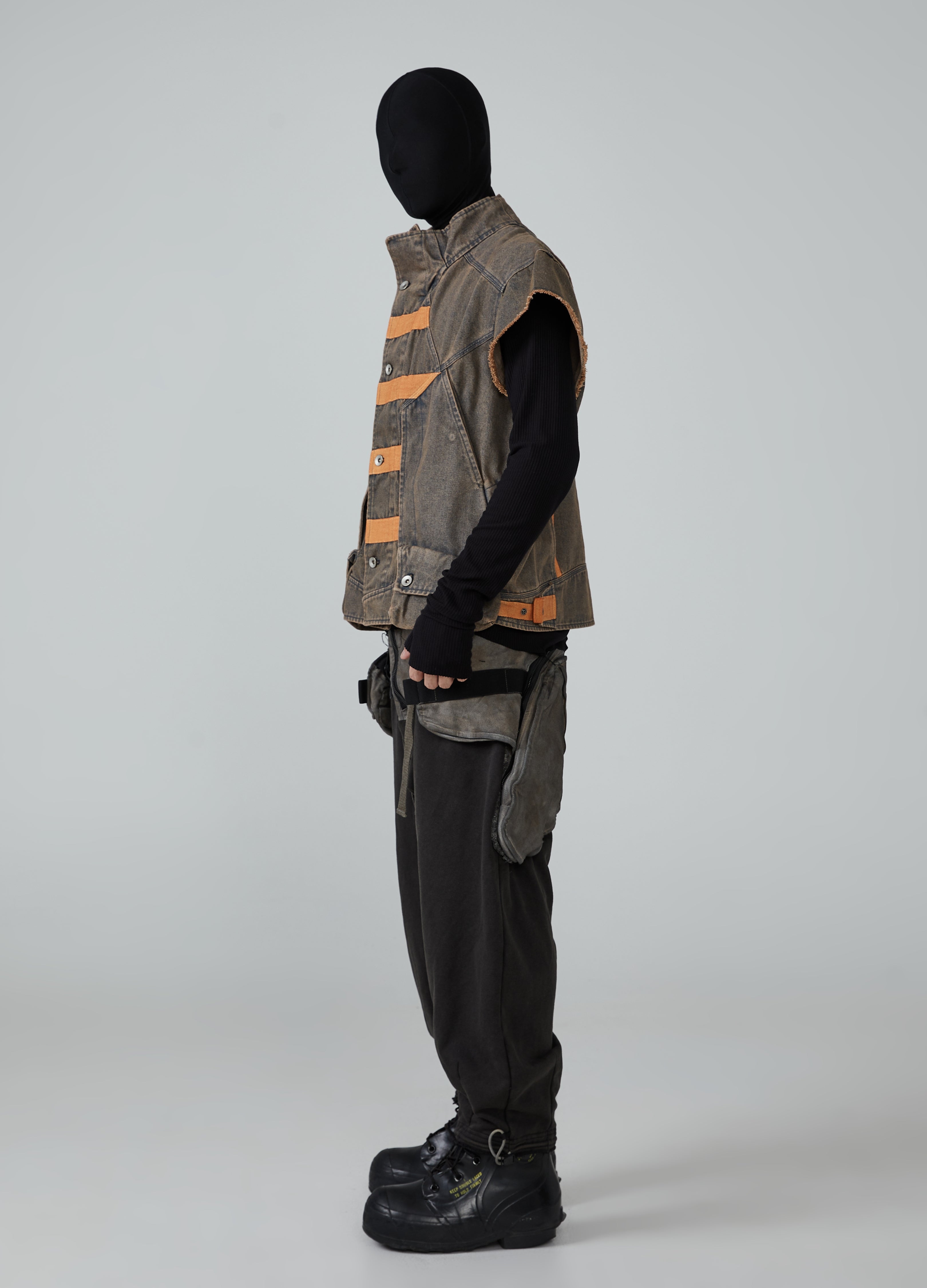 Giacca gilet in denim con cuciture a contrasto di colore Wasteland